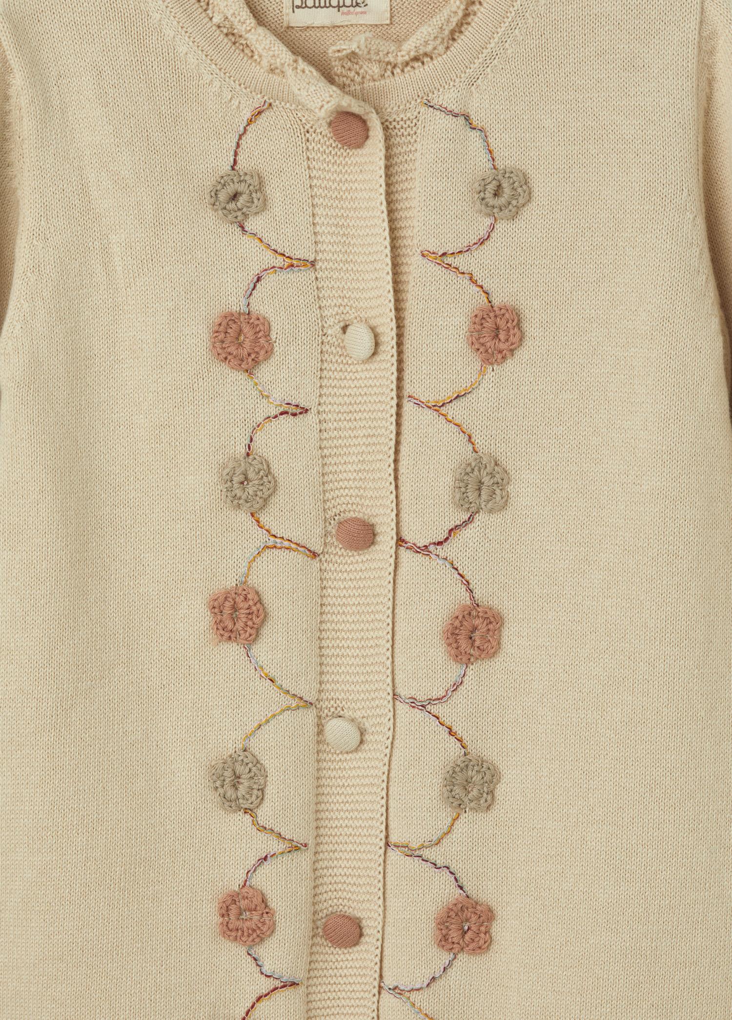 Bej Organik Pamuk Çiçek Detaylı Elbise