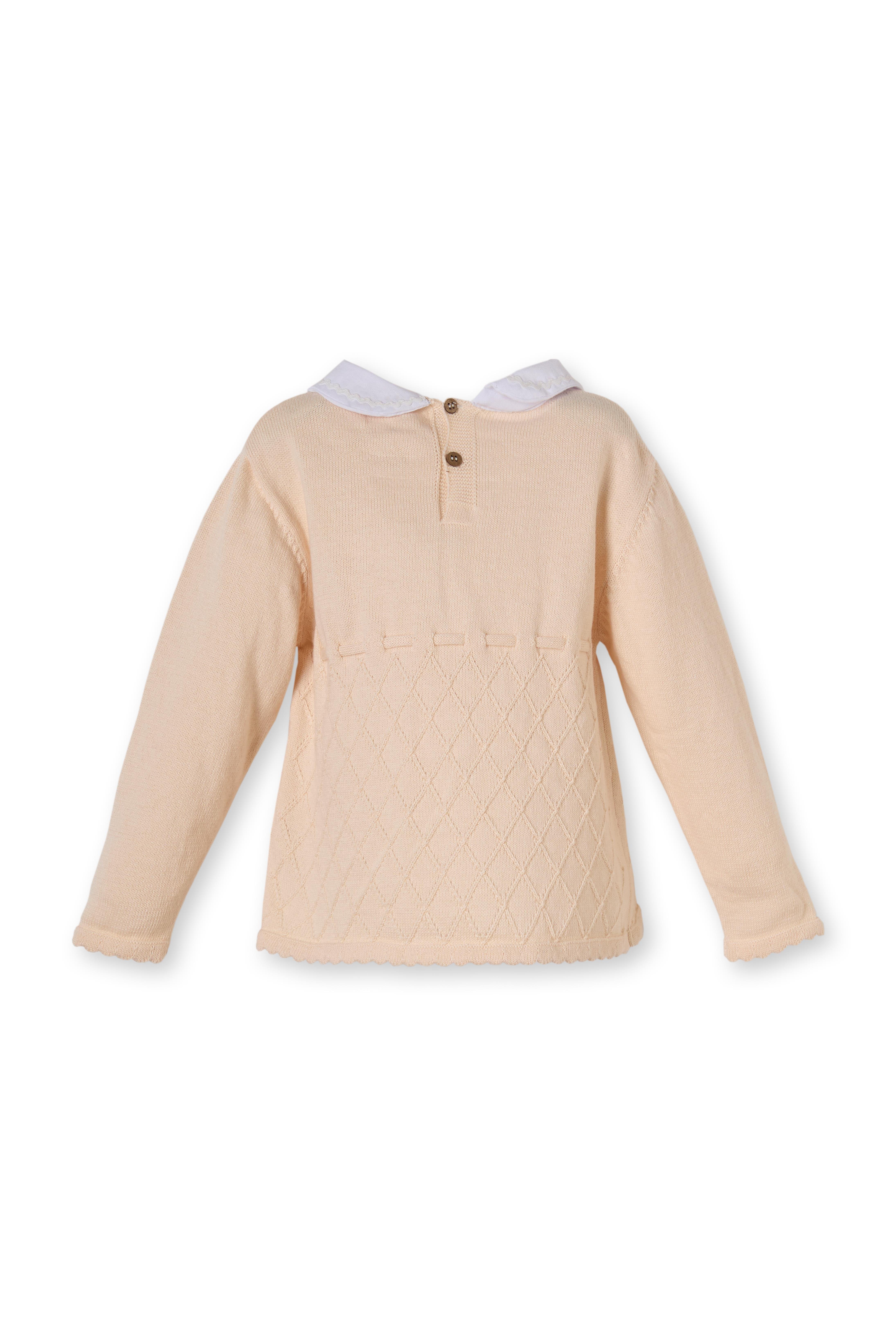 Bej Organik Pamuklu Baklava Desenli Üçlü Triko Kız Çocuk Takım