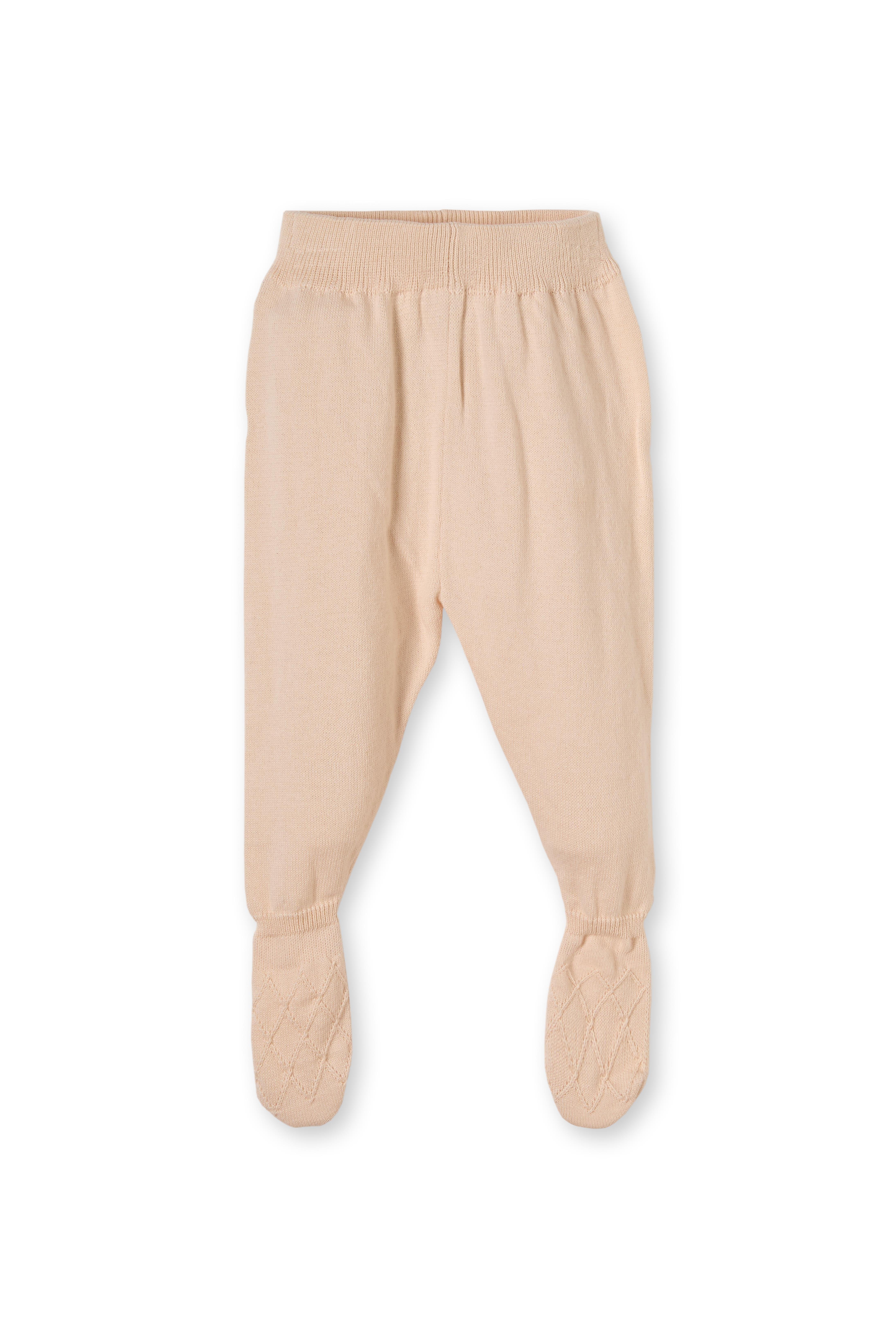 Bej Organik Pamuklu Baklava Desenli Üçlü Triko Kız Çocuk Takım