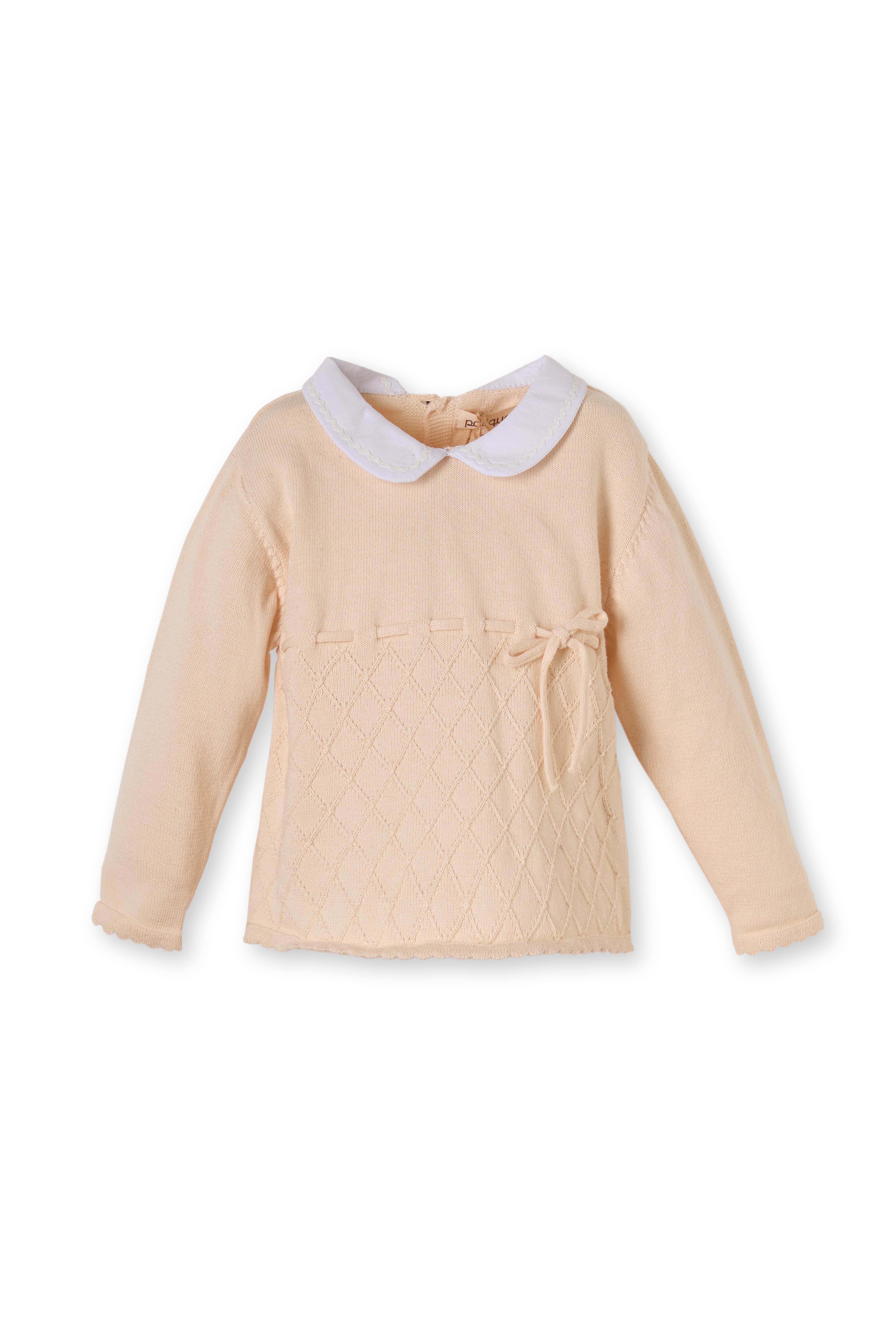 Bej Organik Pamuklu Baklava Desenli Üçlü Triko Kız Çocuk Takım