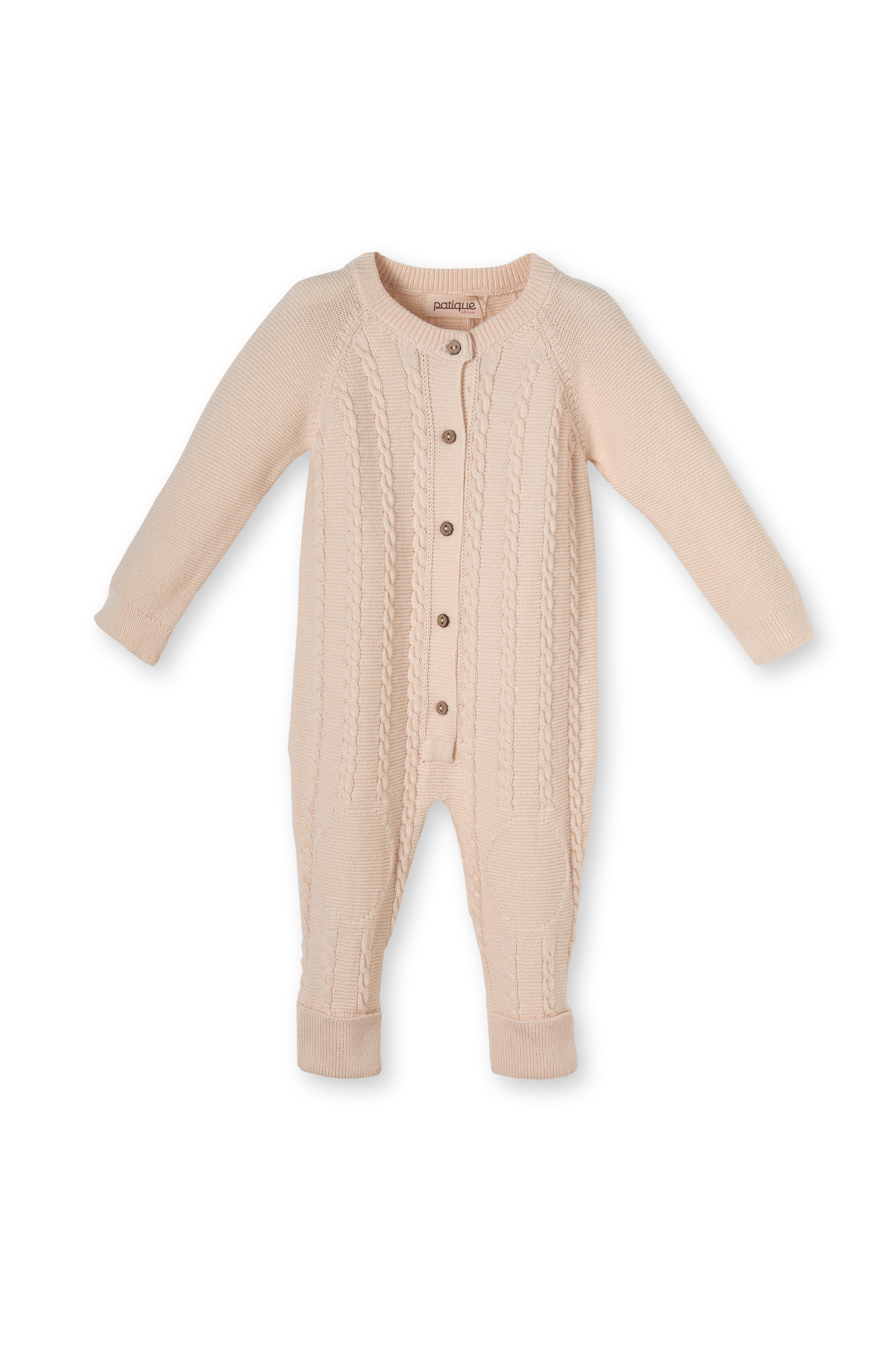 Bej Örgü Triko Organik Pamuk Yenidoğan Erkek Bebek Tulum Takımı