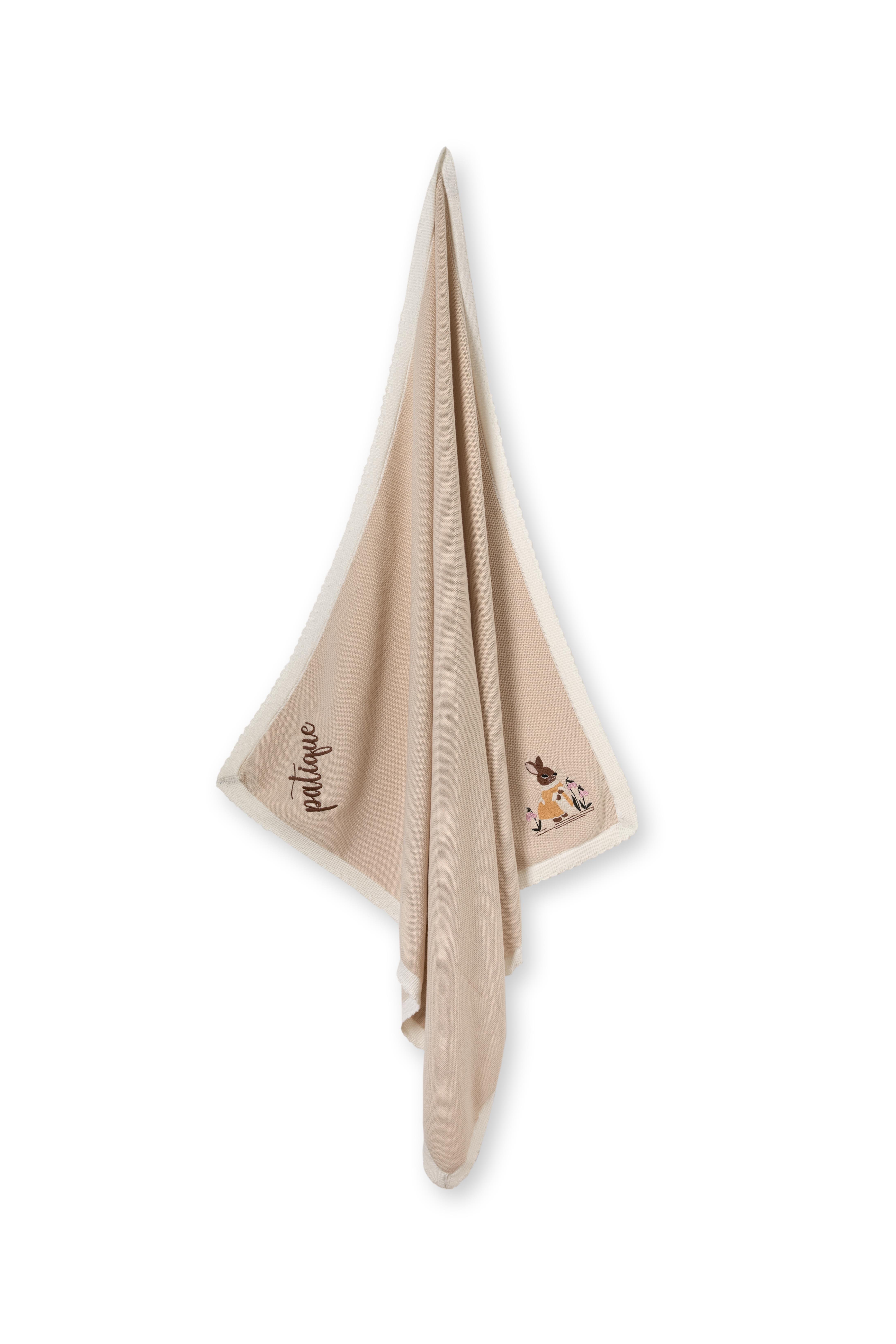 Bej Tavşan Nakışlı Düğmeli Organik Pamuk Triko Kız Bebek Hırka ve Pantolon Takım 