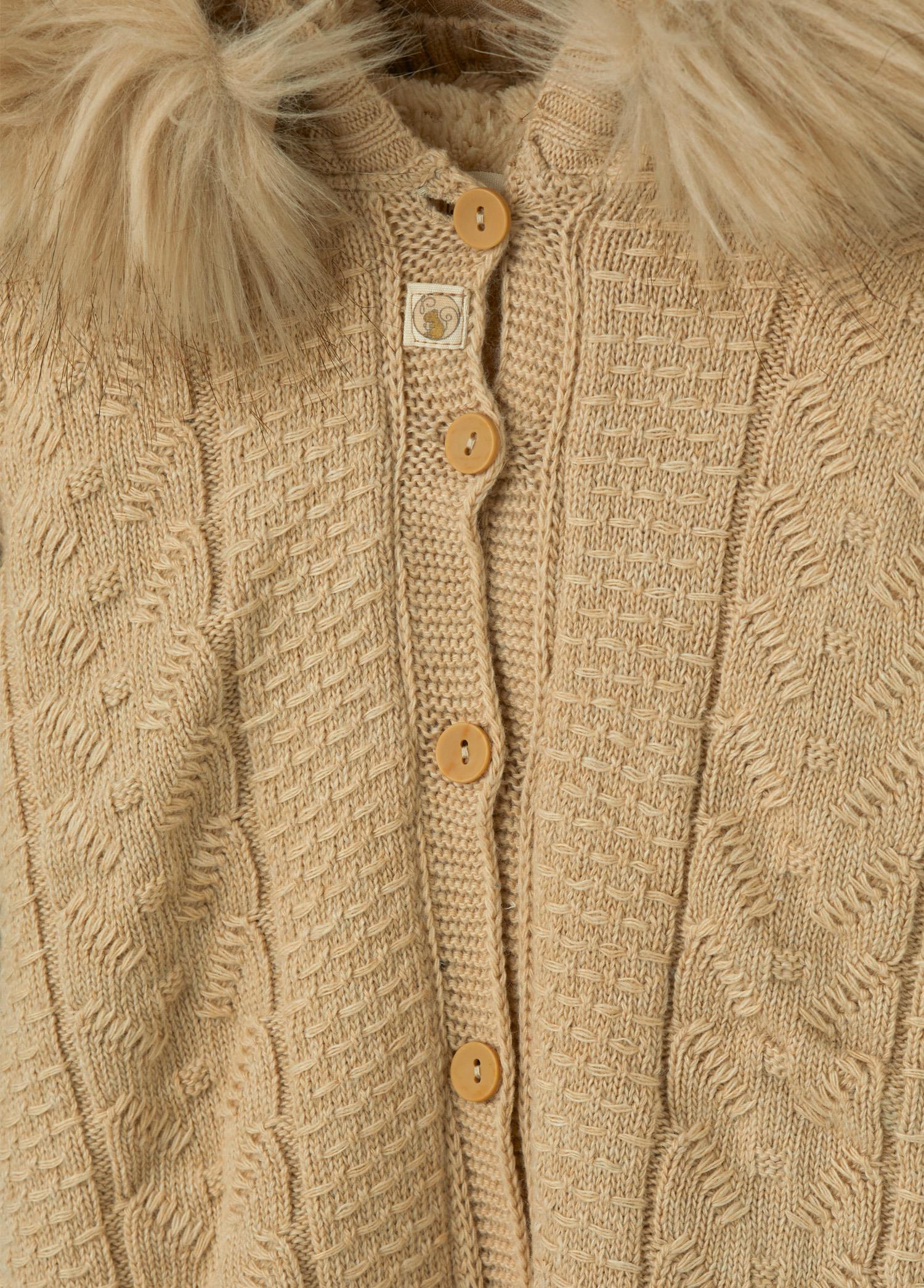 Bej Organik Pamuk Kürklü Bebek Tulum