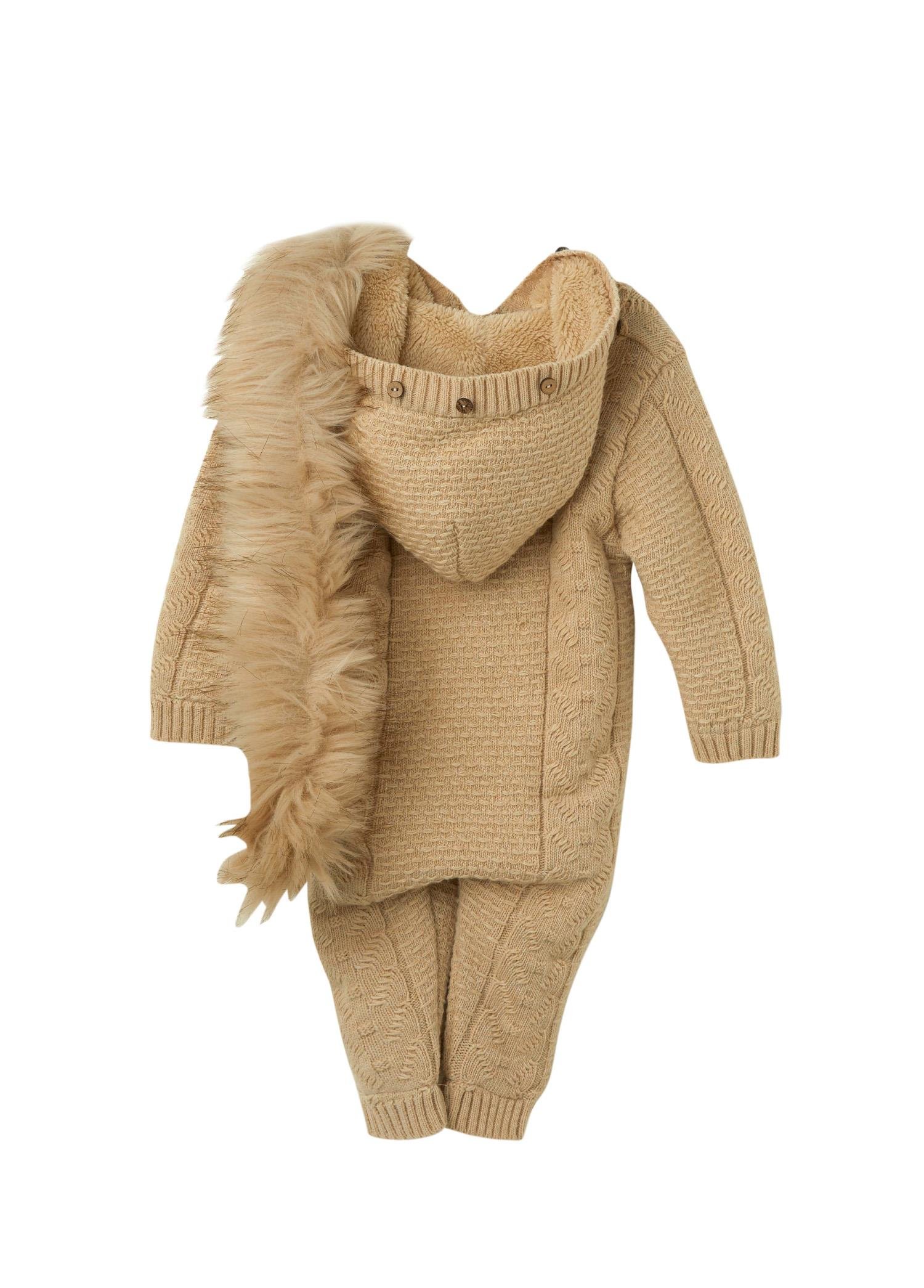 Bej Organik Pamuk Kürklü Bebek Tulum