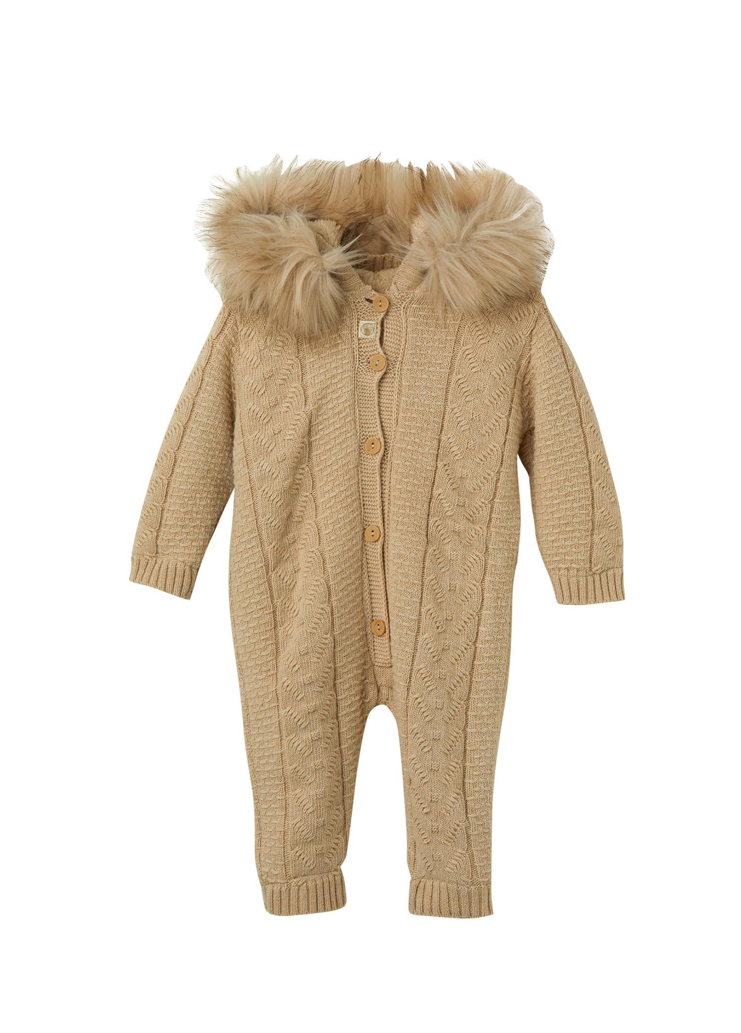 Bej Organik Pamuk Kürklü Bebek Tulum