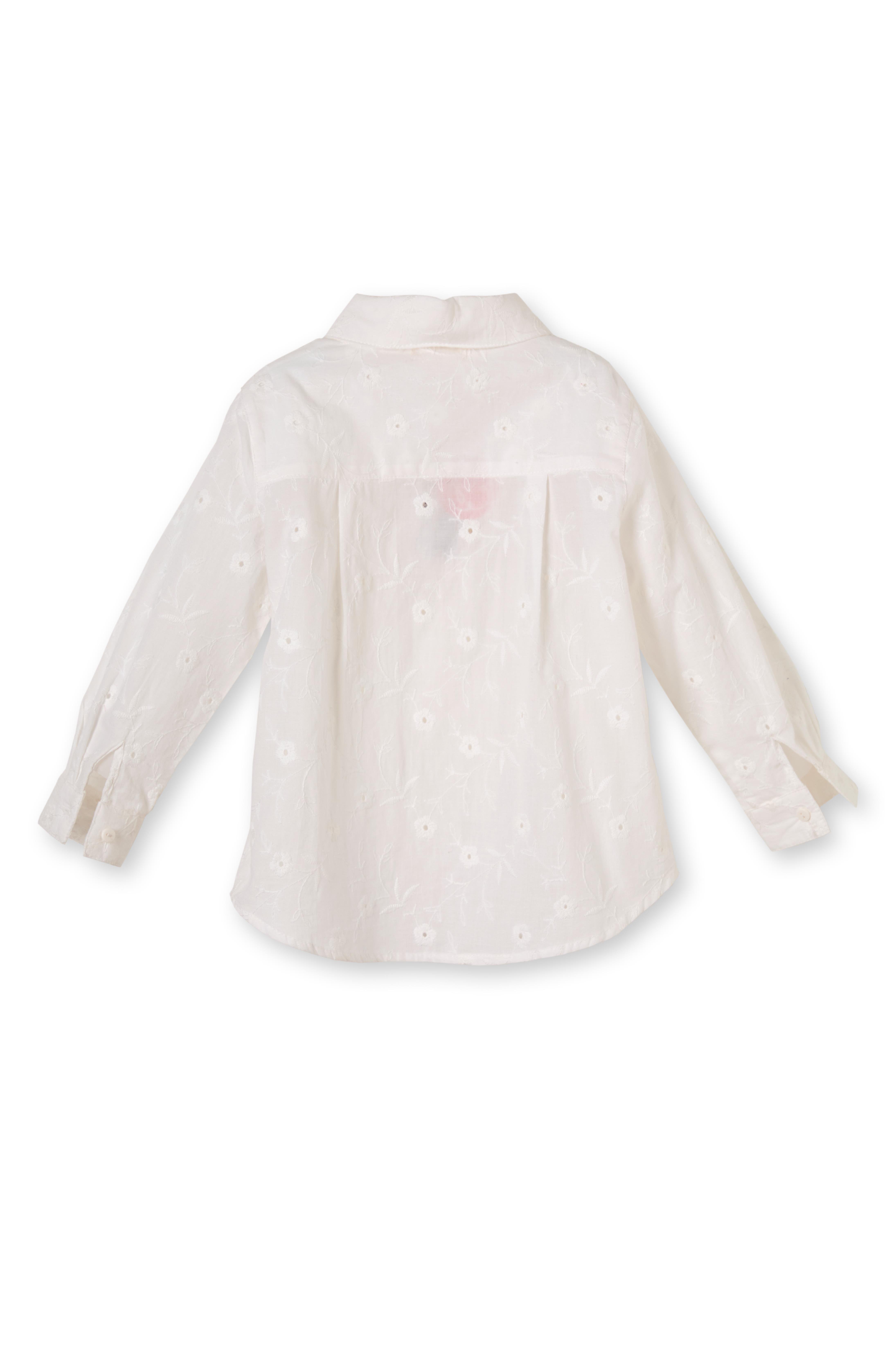 Beyaz Brode Desenli Pamuklu Kız Çocuk Gömlek