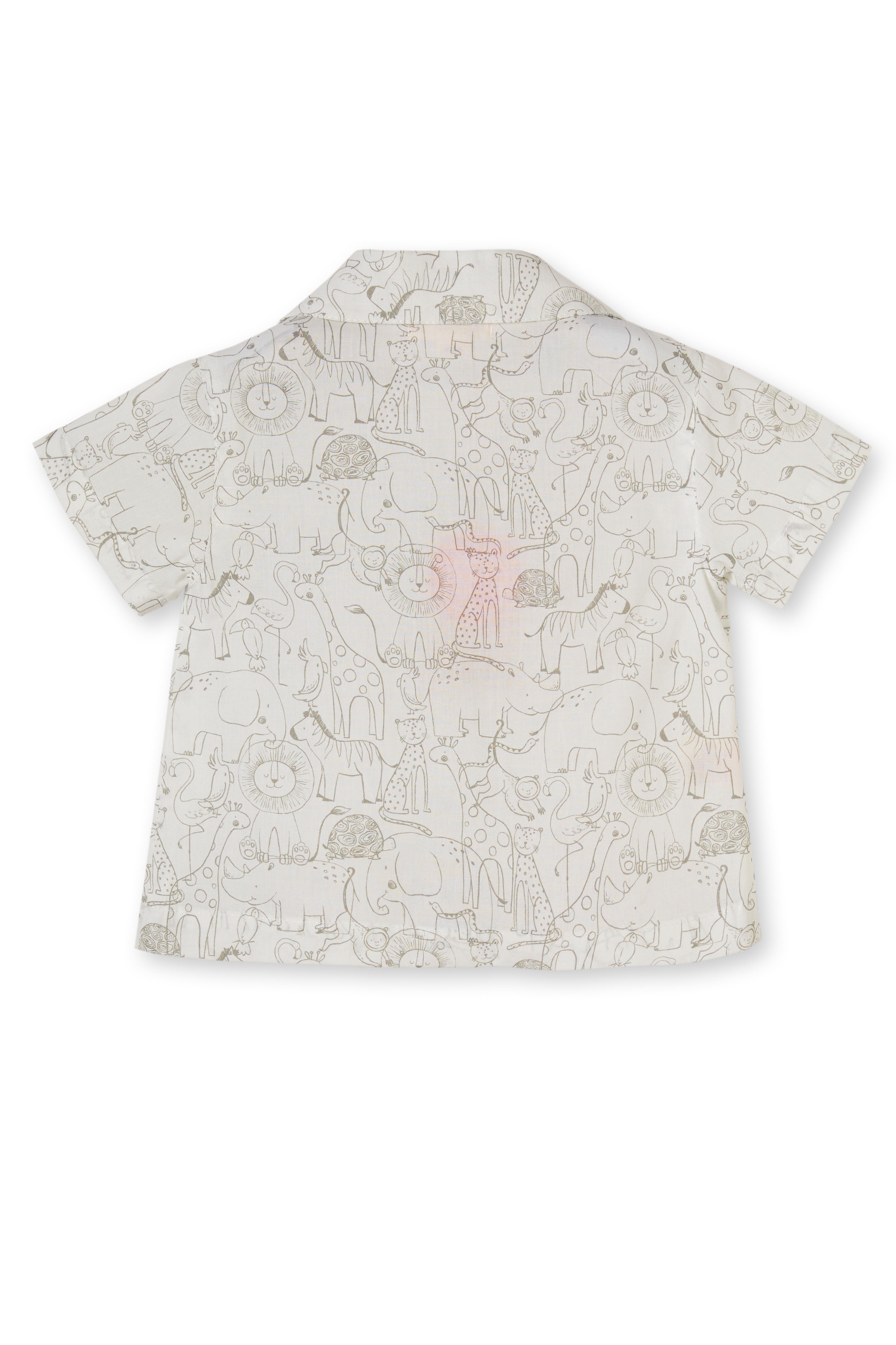 Beyaz Hayvan Desenli Organik Pamuk Şortlu Erkek Çocuk Takım