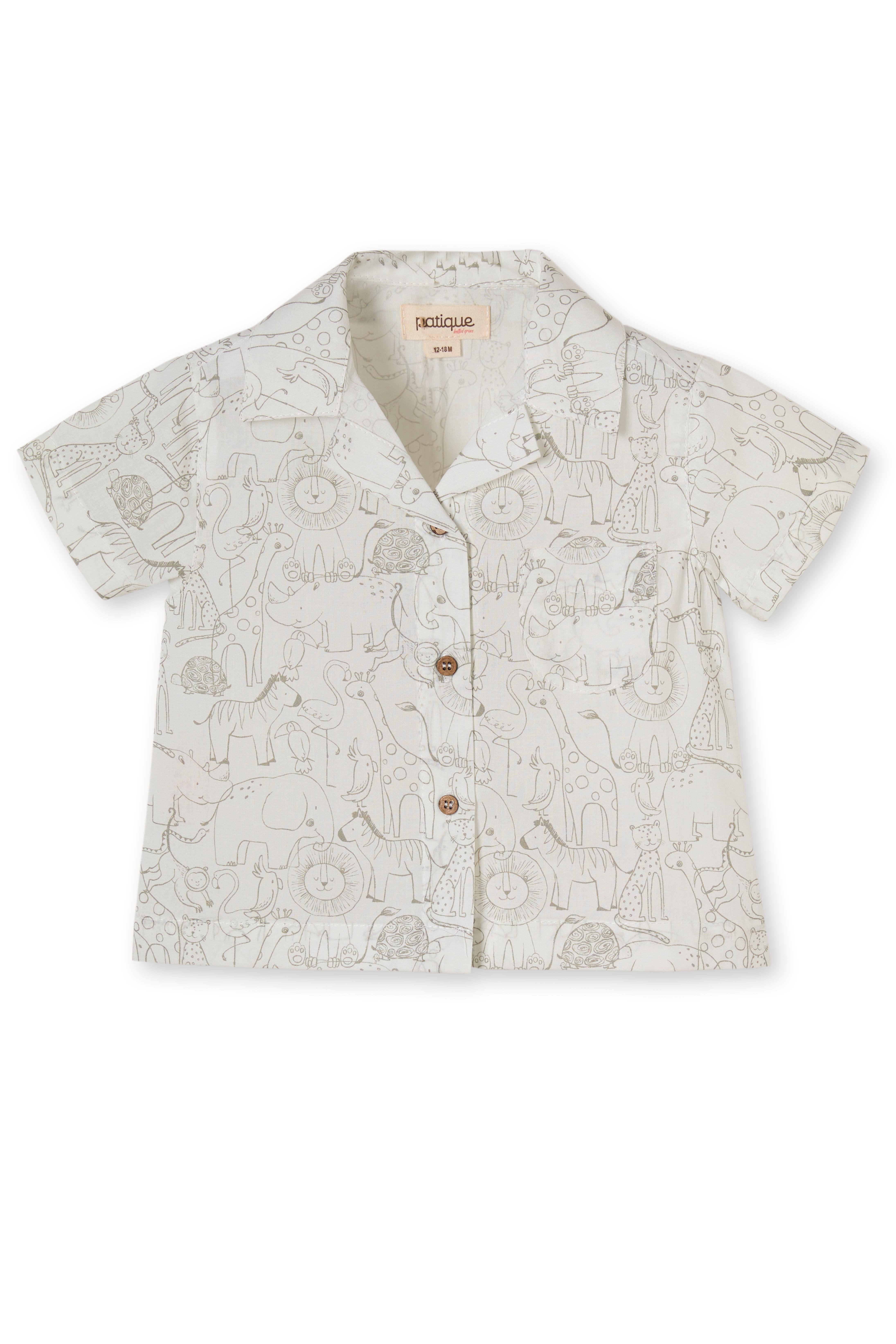 Beyaz Hayvan Desenli Organik Pamuk Şortlu Erkek Çocuk Takım