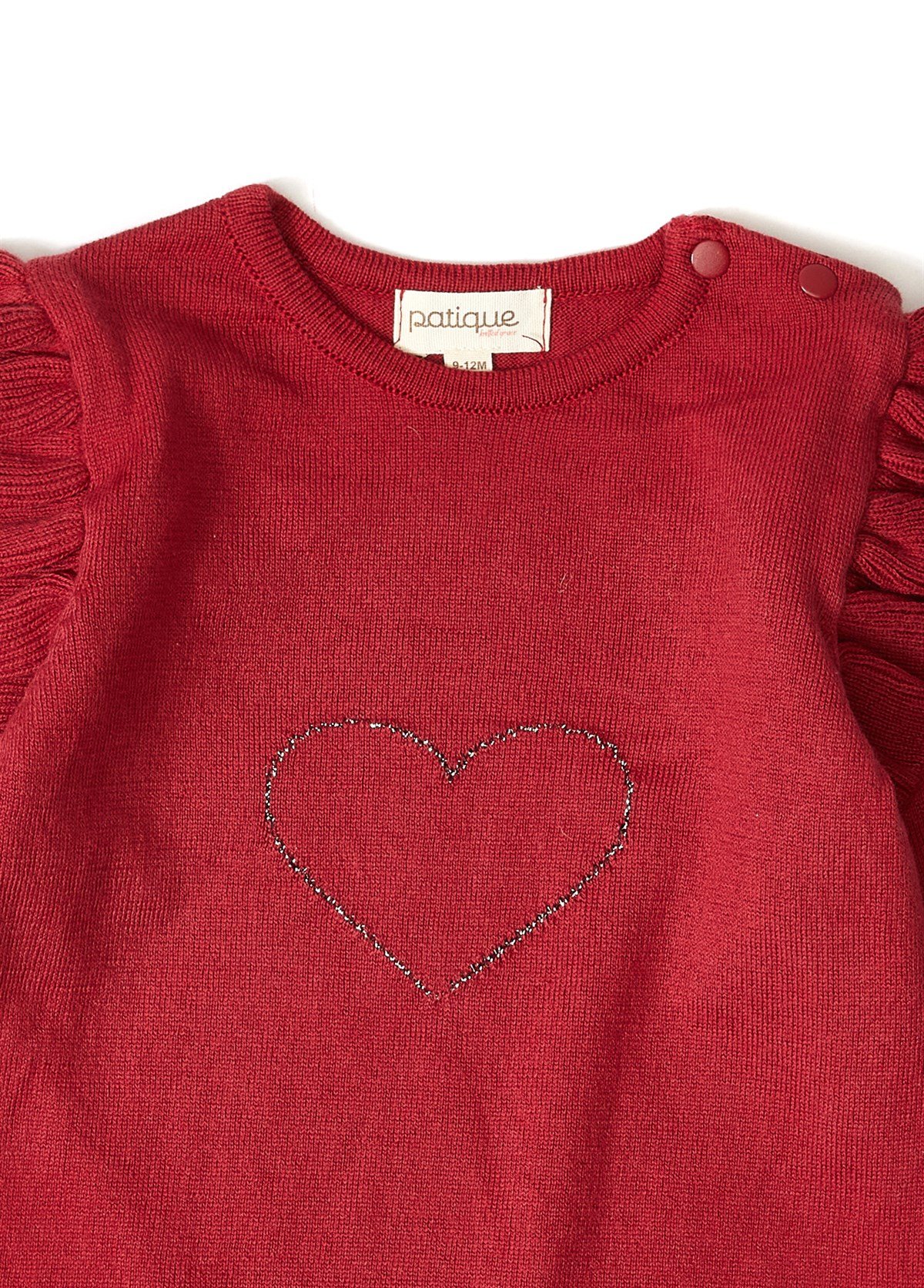 Bordo Organik Pamuk Kalp Desenli Triko Kız Bebek İkili Takım