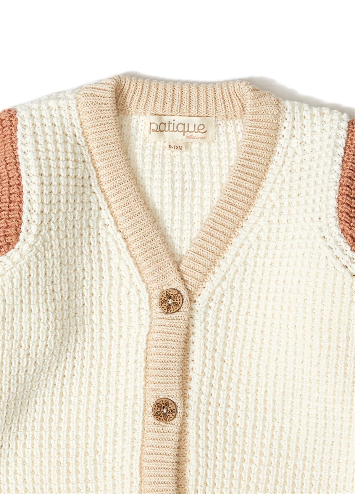 Ekru İki Renkli Organik Pamuk Bebek Hırka