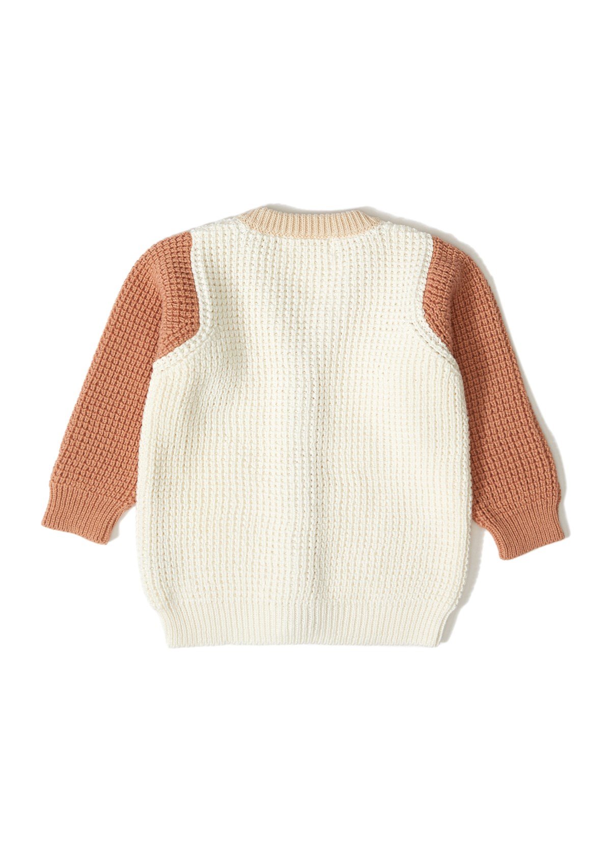 Ekru İki Renkli Organik Pamuk Bebek Hırka