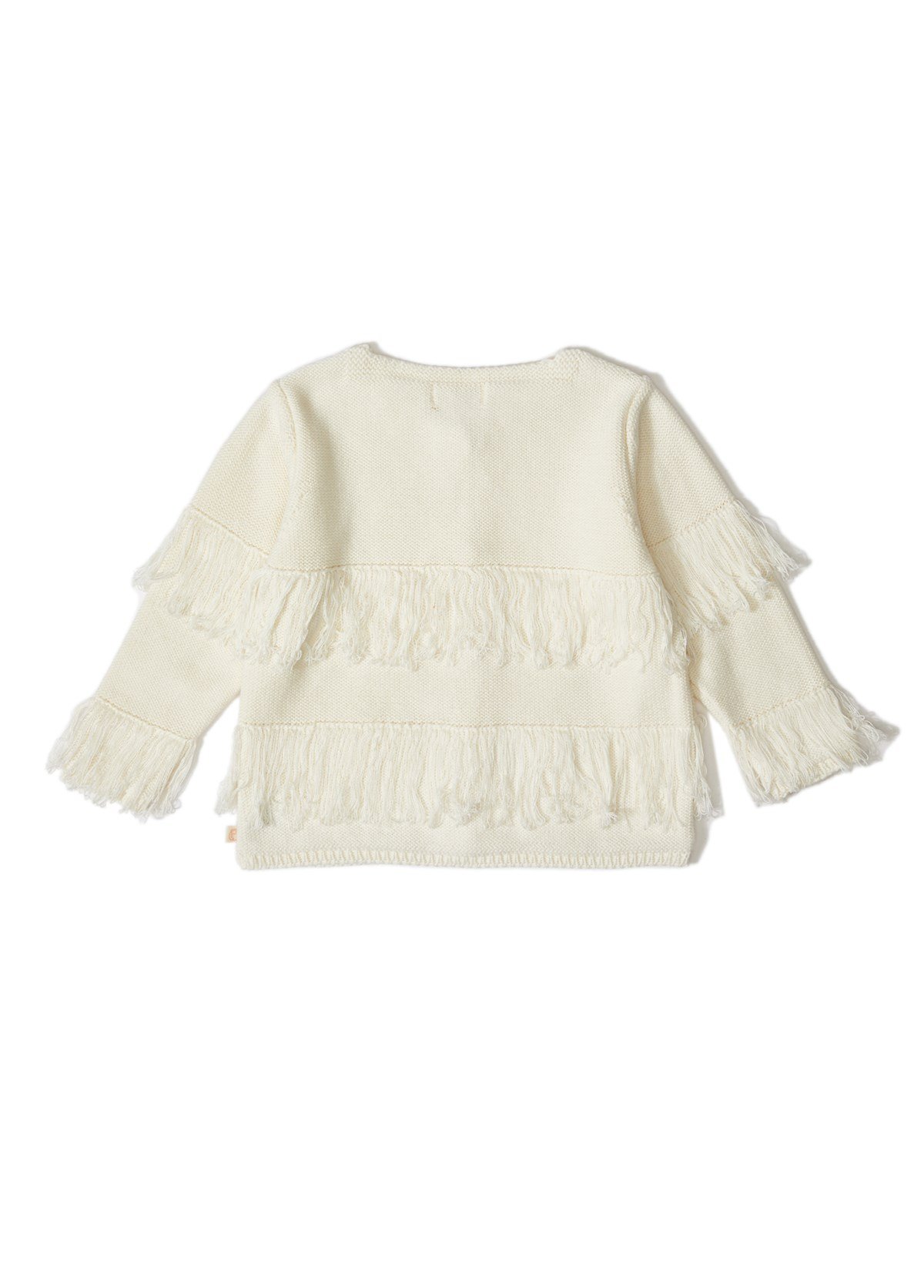 Ekru Püsküllü Organik Pamuklu Triko Kız Bebek Hırka