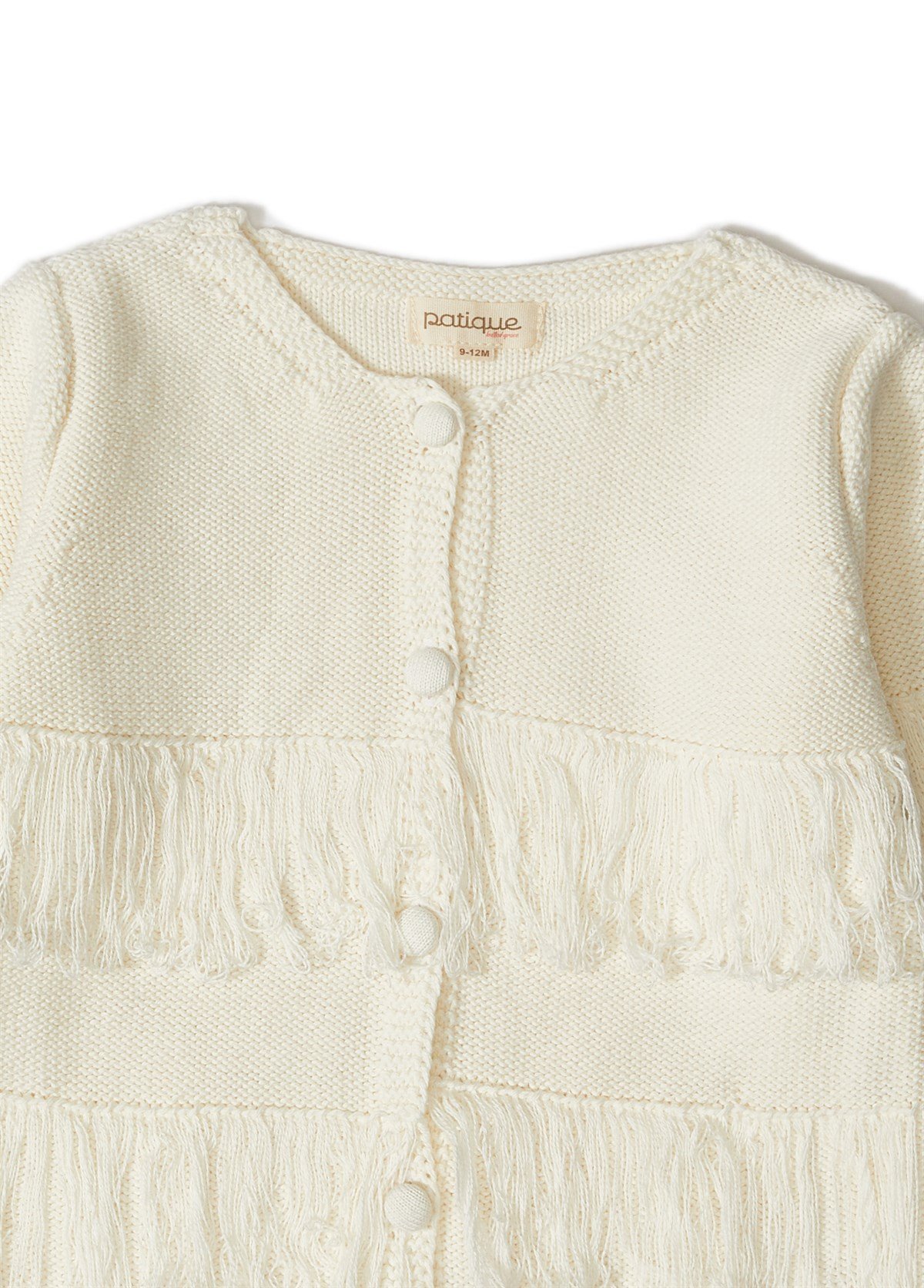 Ekru Püsküllü Organik Pamuklu Triko Kız Bebek Hırka