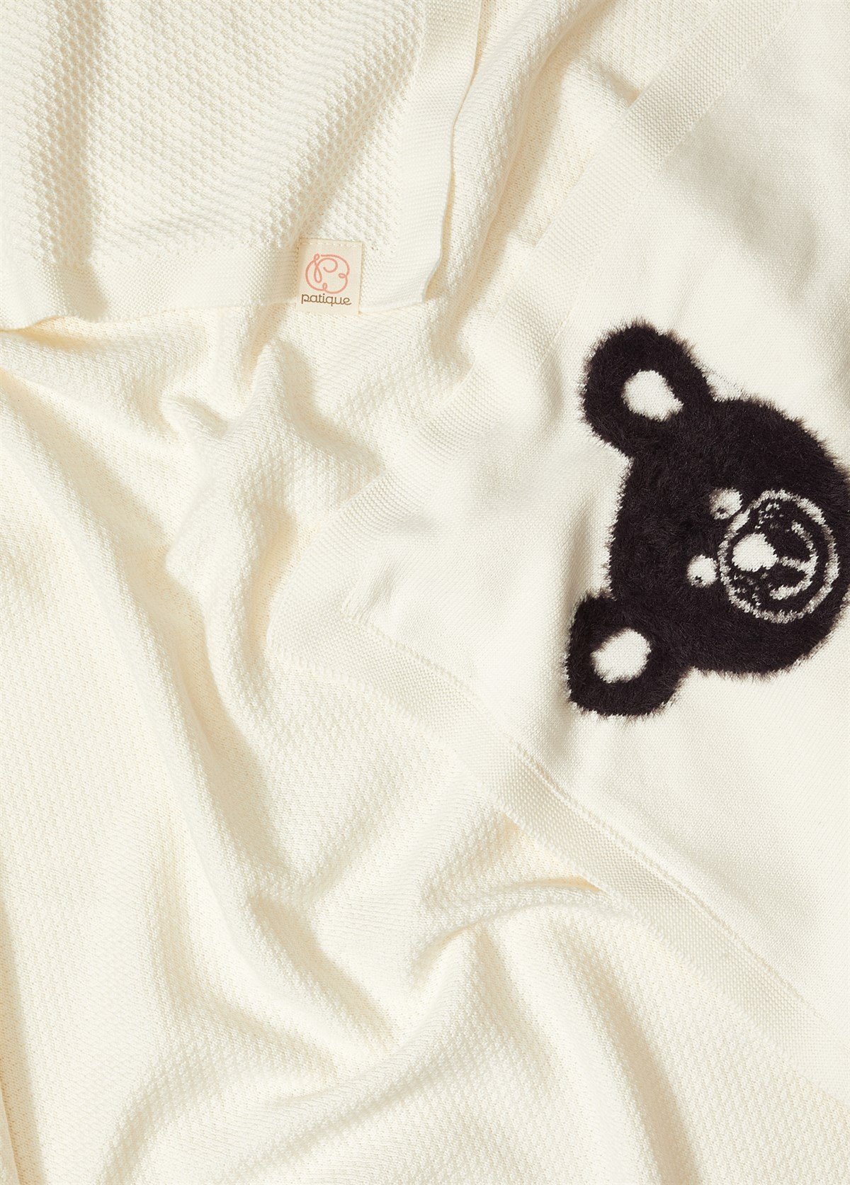 Ekru Organik Pamuk Ayıcık Detaylı Bebek Battaniyesi