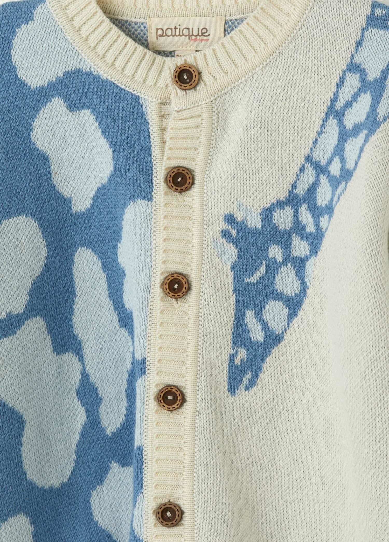 Ekru Organik Pamuk Zürafa Desenli Kazak