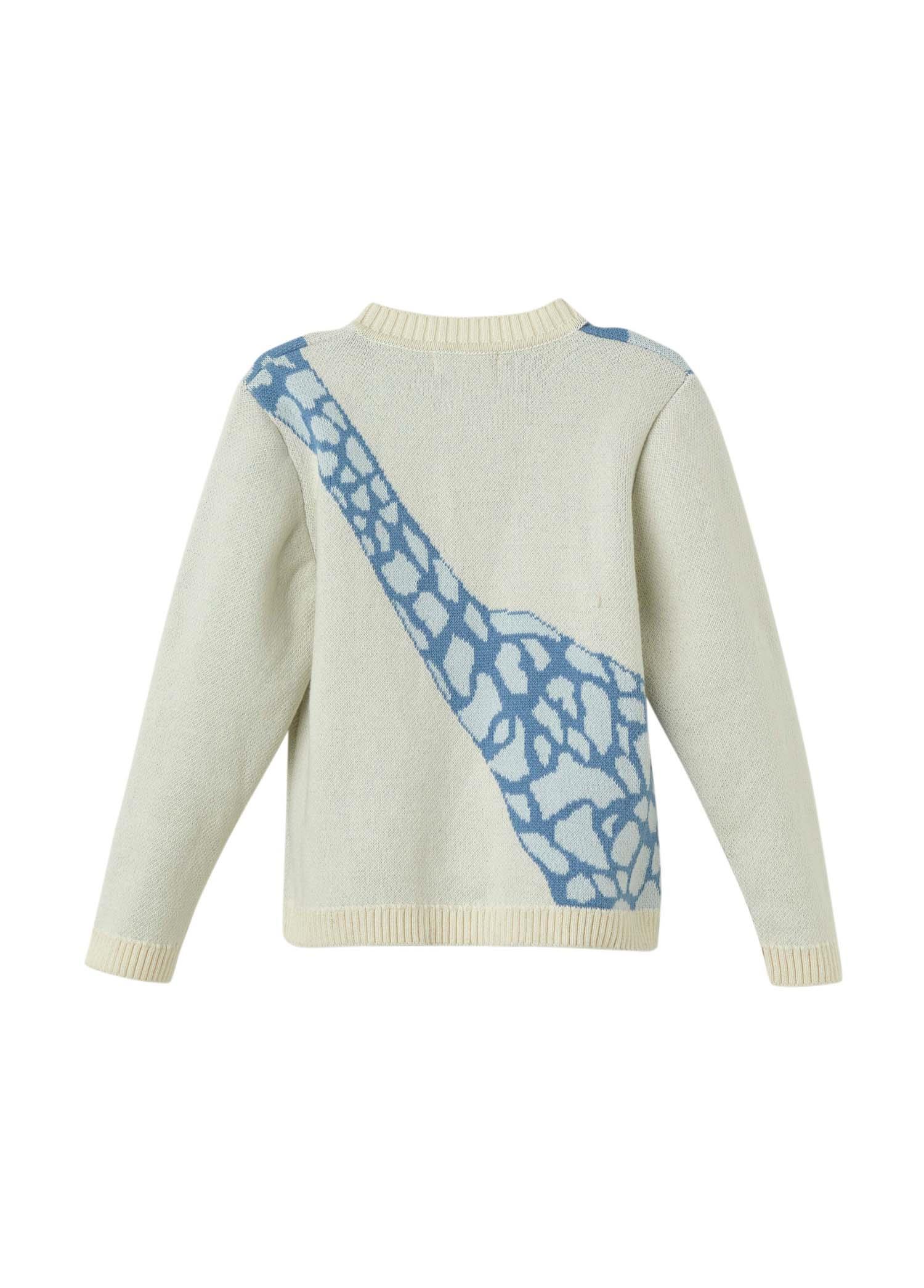 Ekru Organik Pamuk Zürafa Desenli Kazak