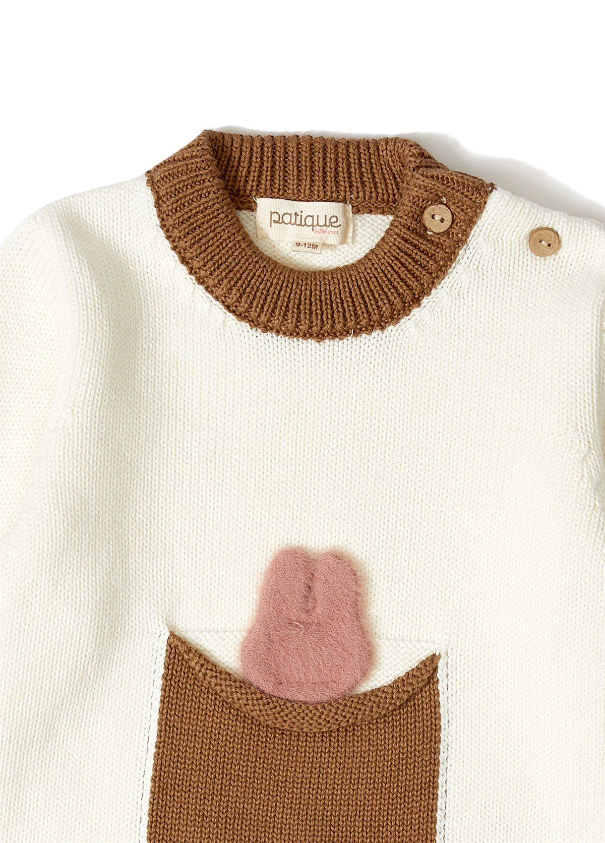 Ekru Tavşan Cepli Organik Pamuk Triko Unisex Bebek İkili Takım