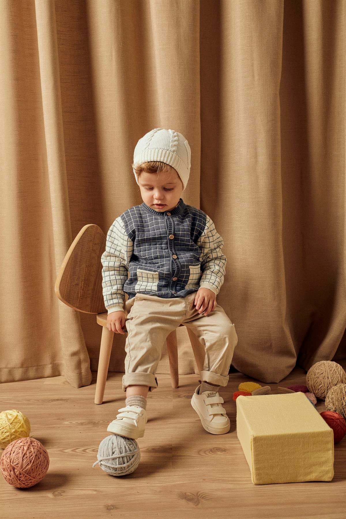 Füme Organik Pamuk Cepli Çizgili Hırka