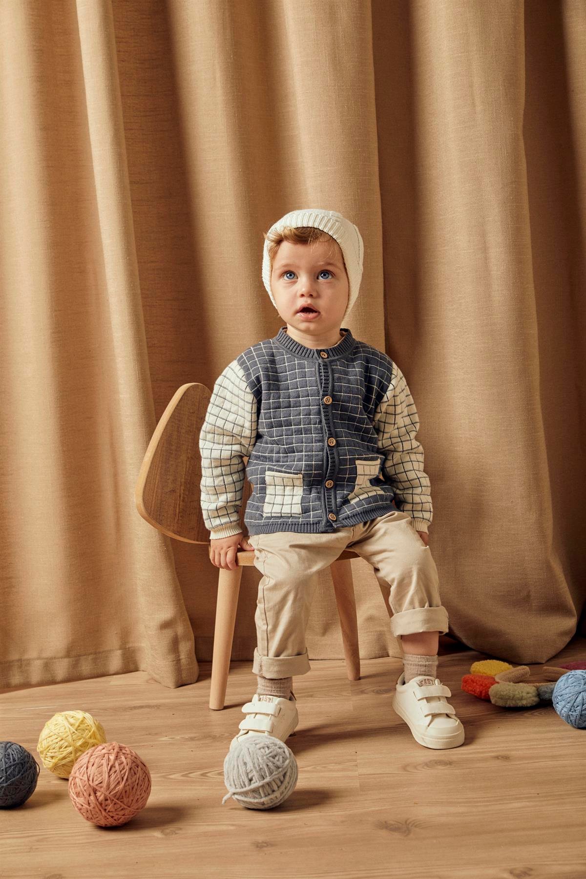 Füme Organik Pamuk Cepli Çizgili Hırka