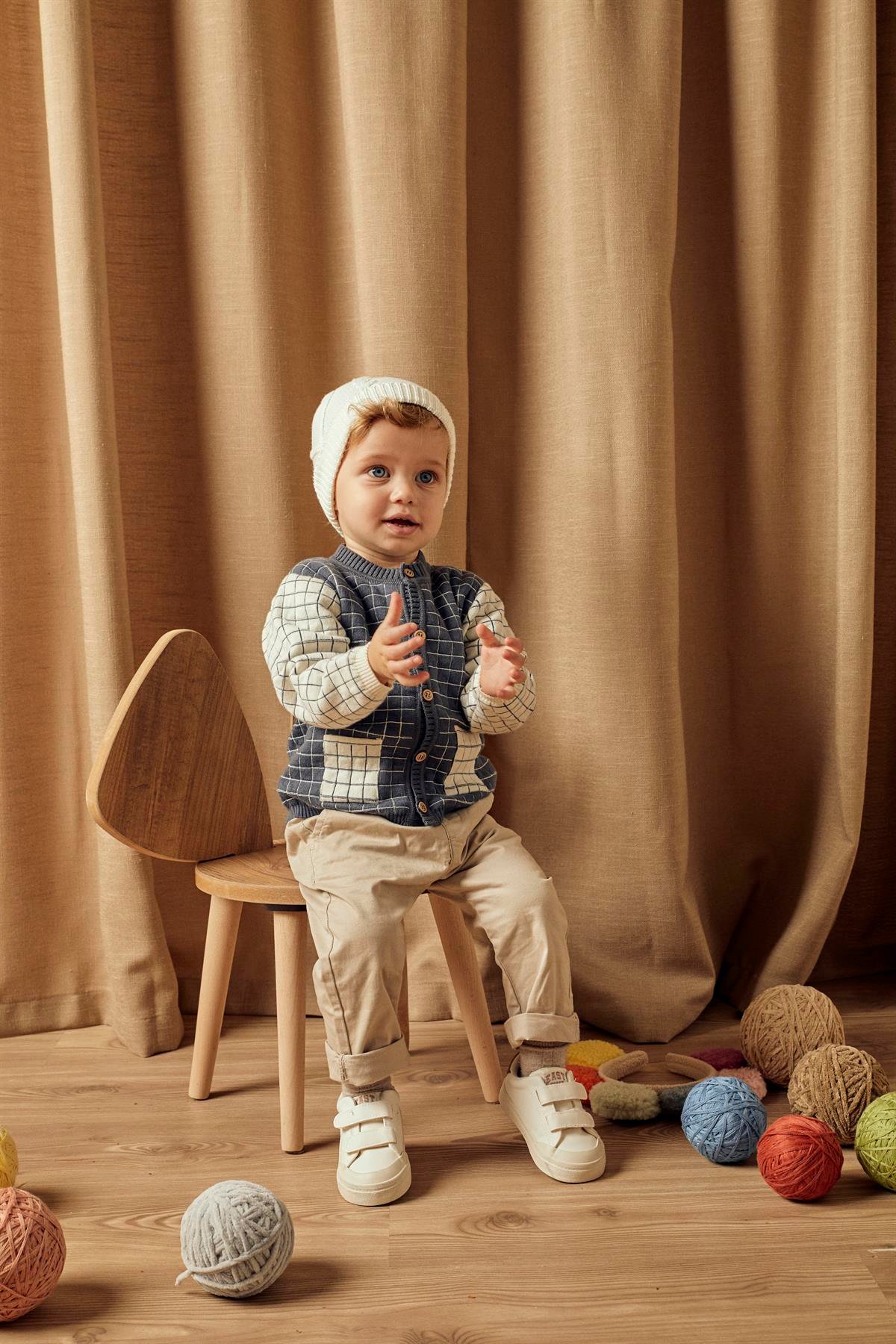 Füme Organik Pamuk Cepli Çizgili Hırka