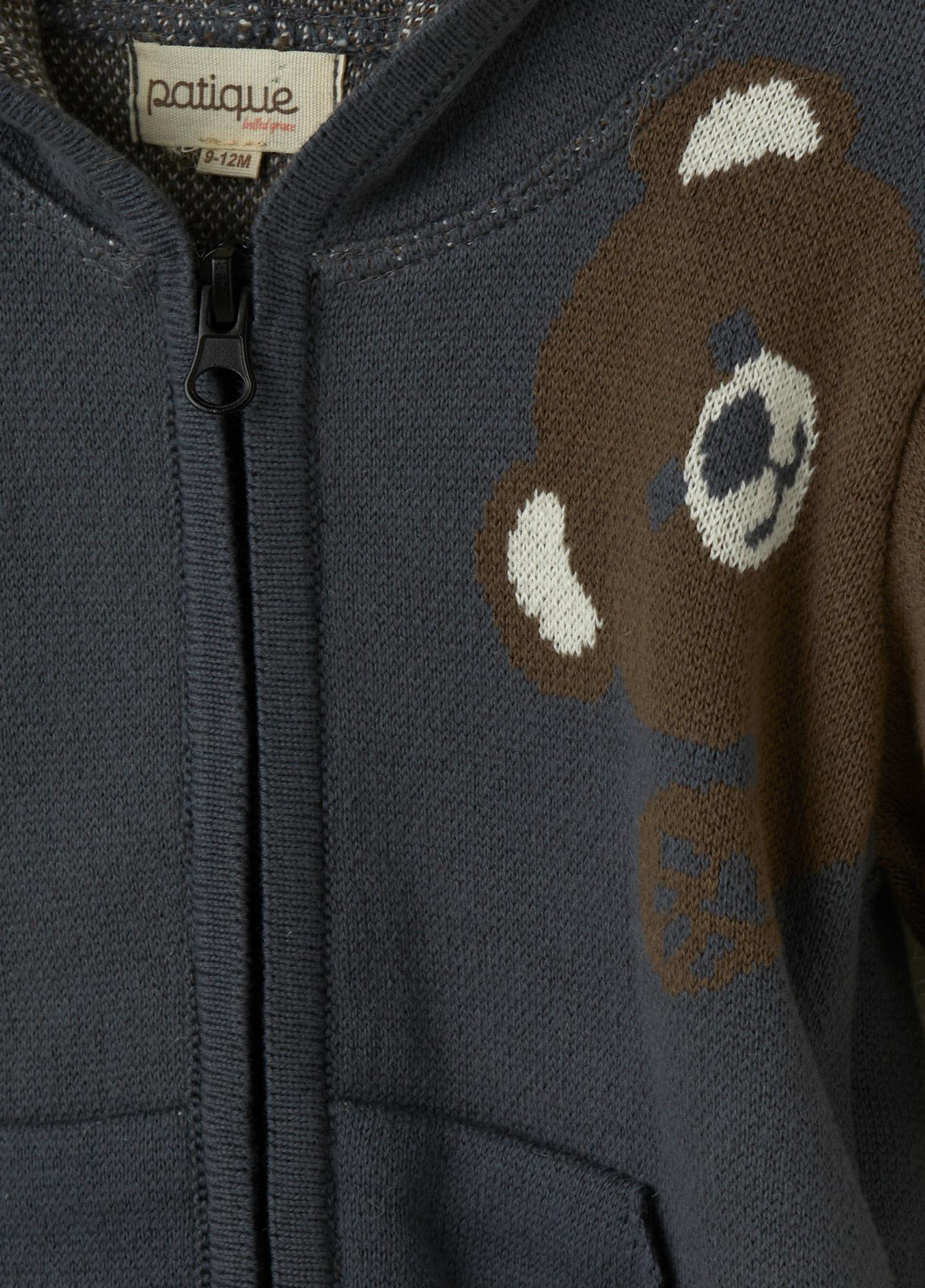 Füme Organik Pamuk Kapüşonlu Fermuarlı Hırka