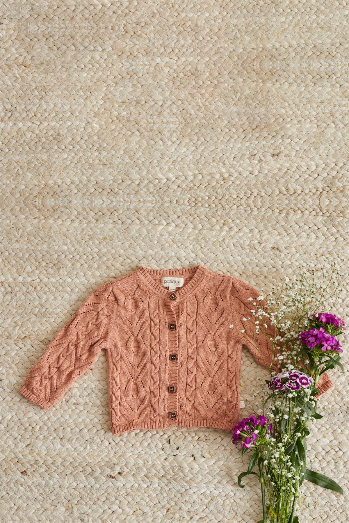 Gül Kurusu Bebek Ajurlu Organik Pamuk Hırka