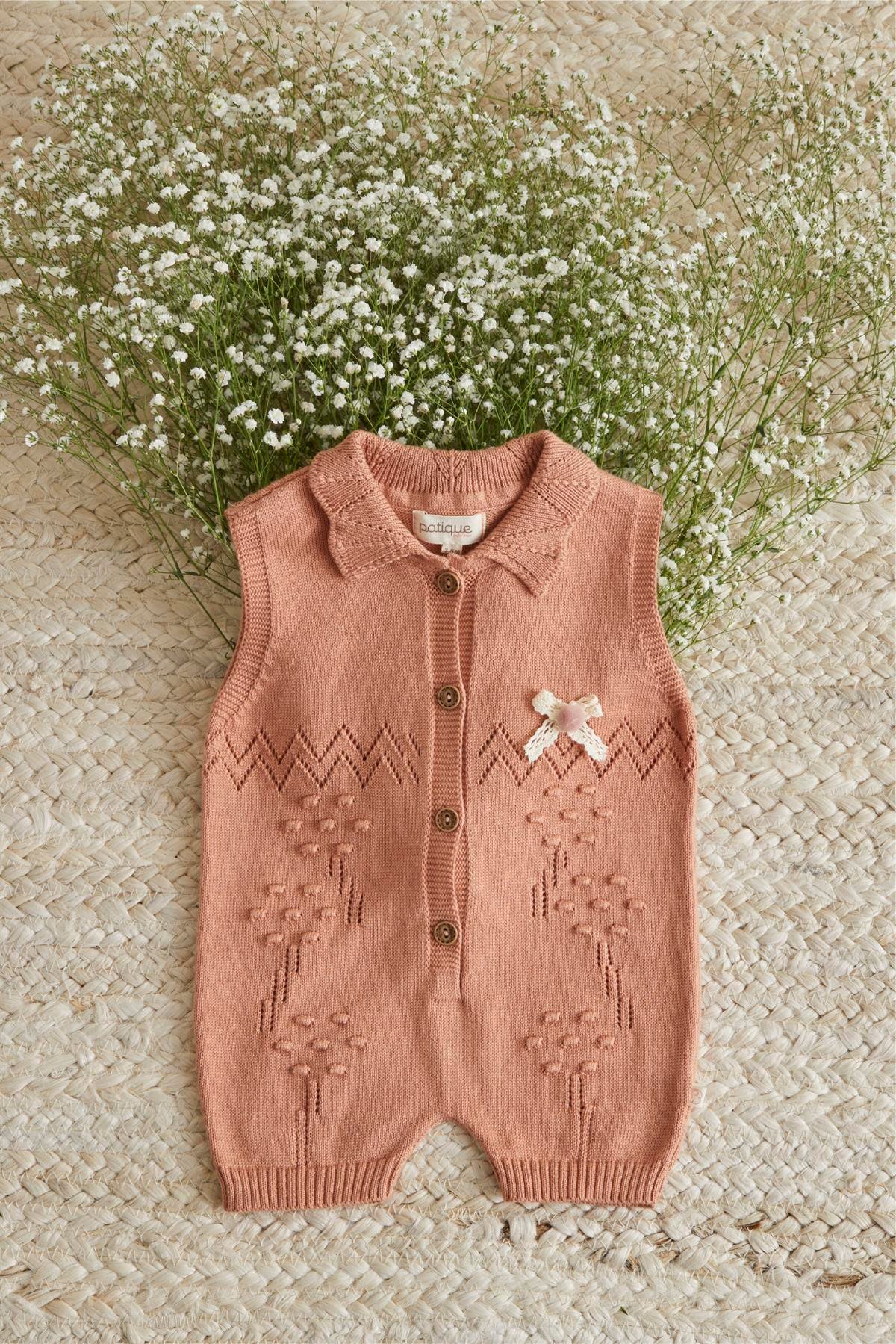 Gül Kurusu Bebek Organik Pamuk Saç Örgülü Yelek
