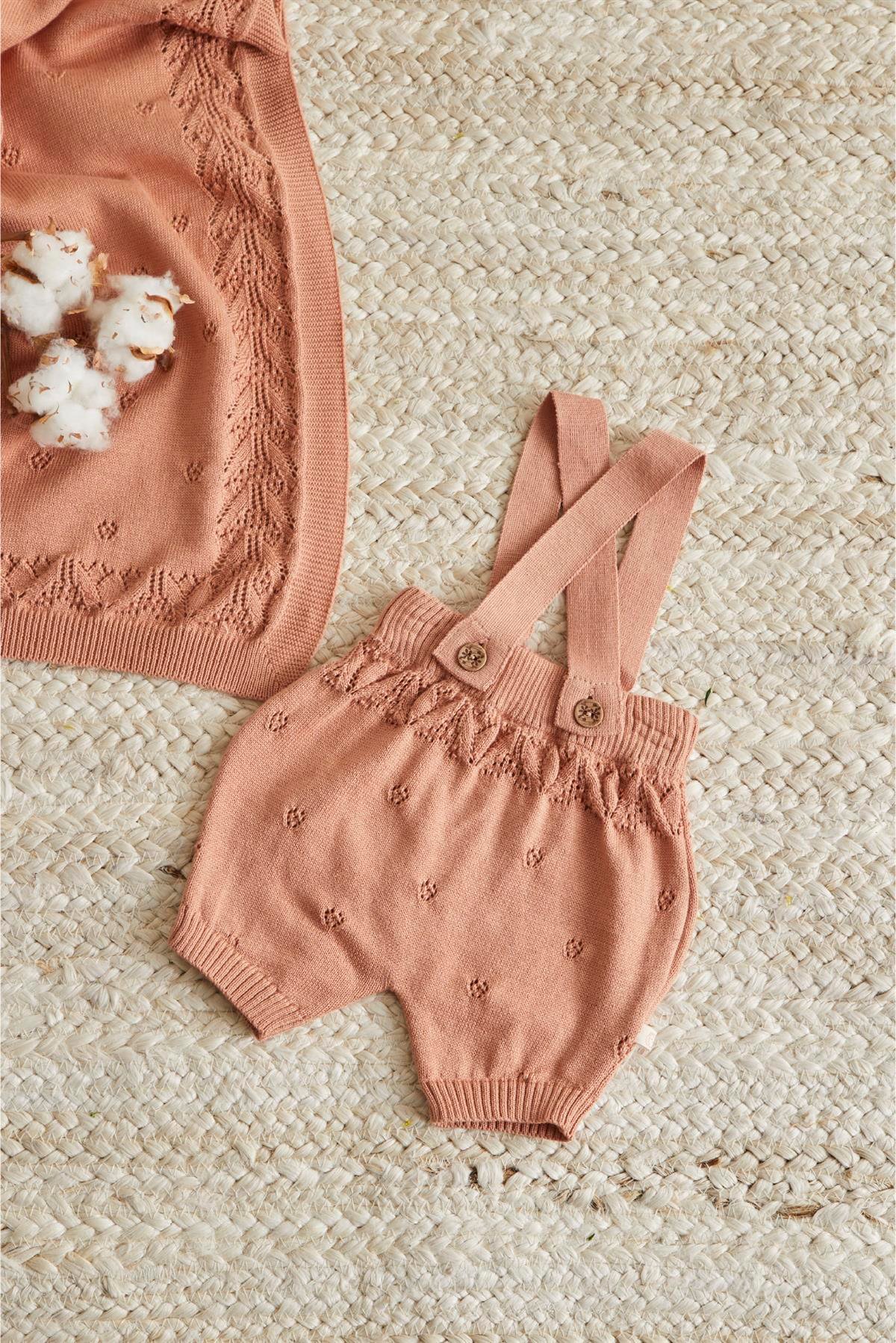 Gül Kurusu Kız Bebek Organik Pamuk Ajur Desenli Askılı Salopet