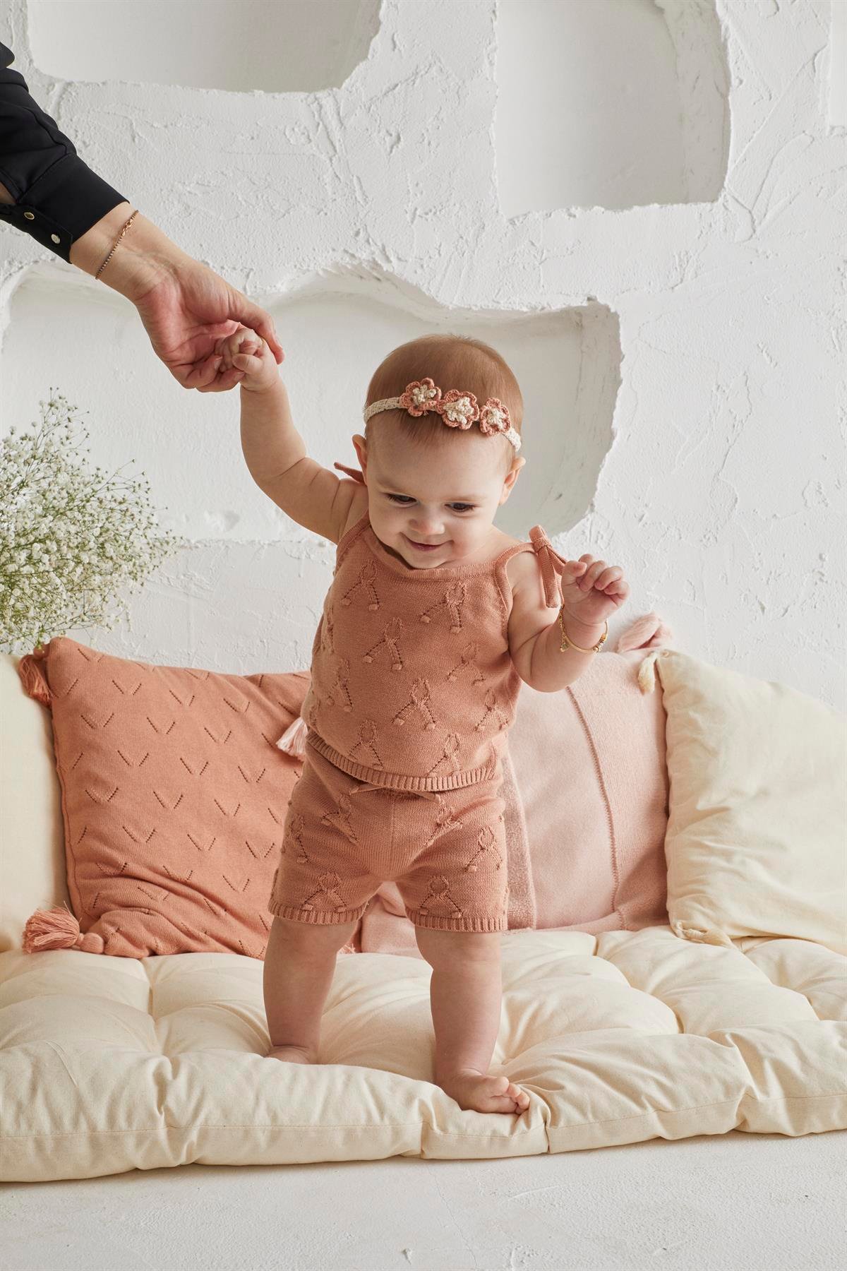 Gül Kurusu Kız Bebek Organik Pamuk Kirazlı İkili Takım