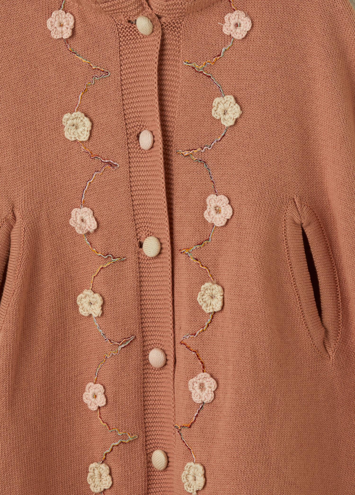 Gül Kurusu Organik Pamuk Çiçek Detaylı Çocuk Panço