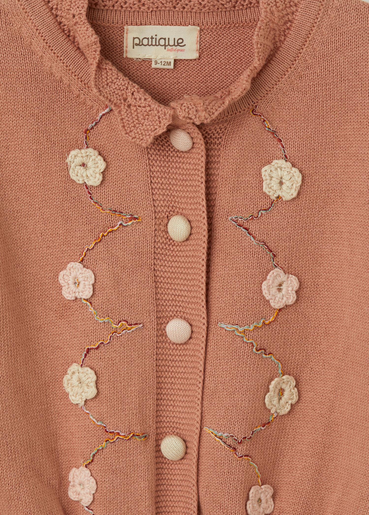 Gül Kurusu Organik Pamuk Çiçek Detaylı Hırka