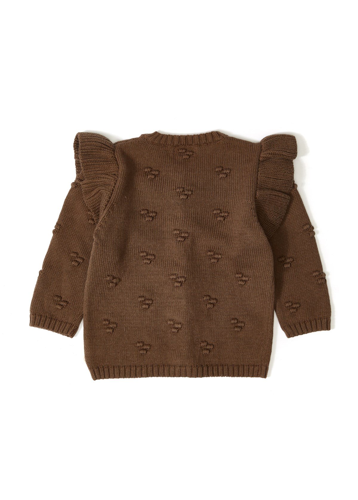 Kahve Fırfırlı Organik Pamuklu Triko Kız Bebek Hırka