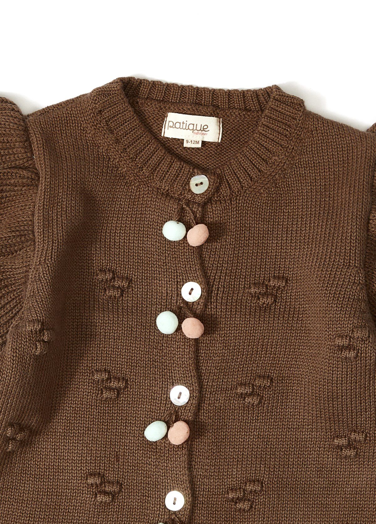 Kahve Fırfırlı Organik Pamuklu Triko Kız Bebek Hırka