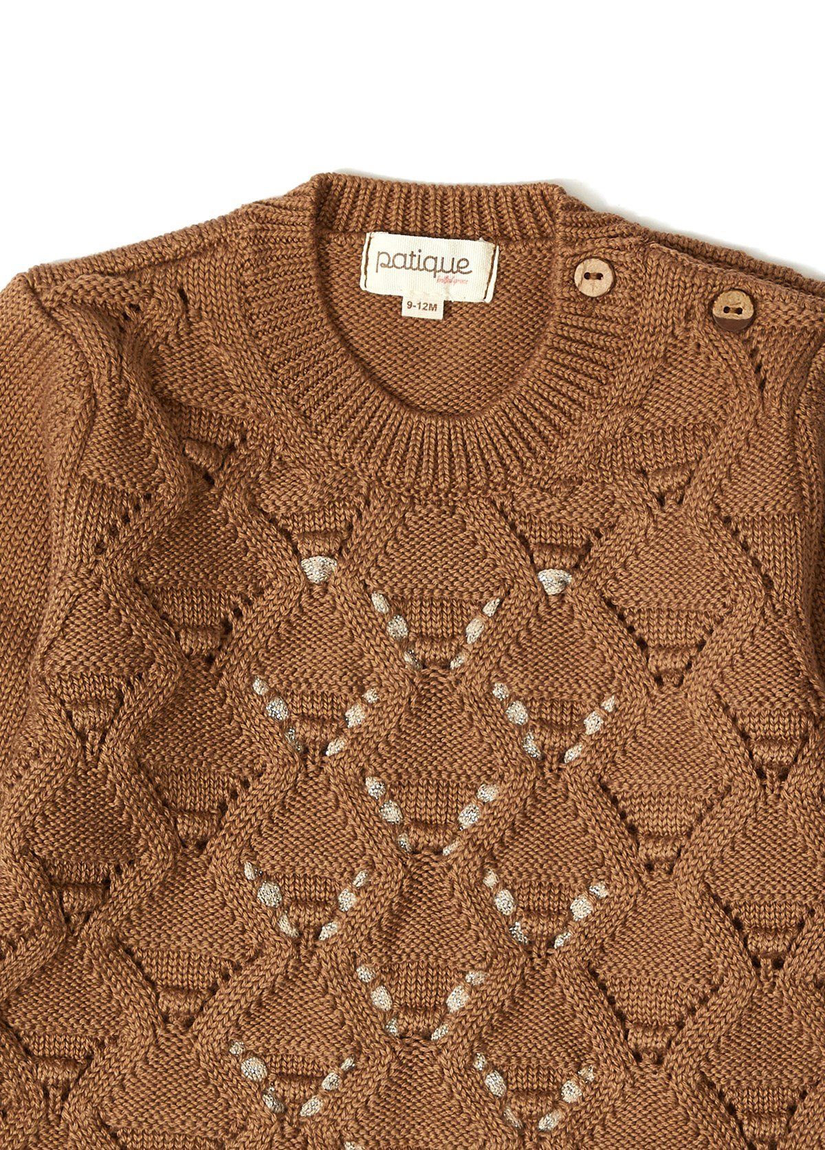 Kahve Kız Bebek Organik Pamuk Triko Kazak