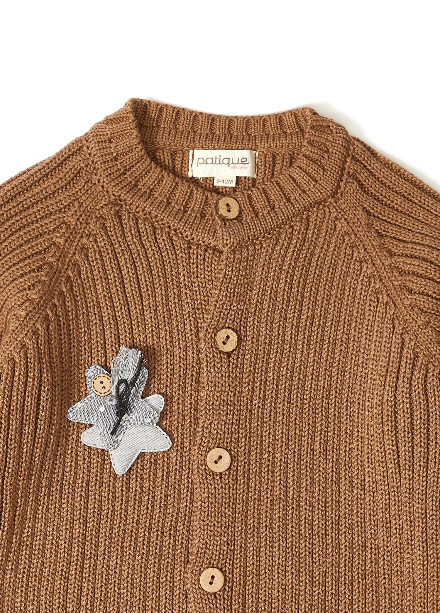 Brown Organic Cotton Long Sleeve Romper with Button