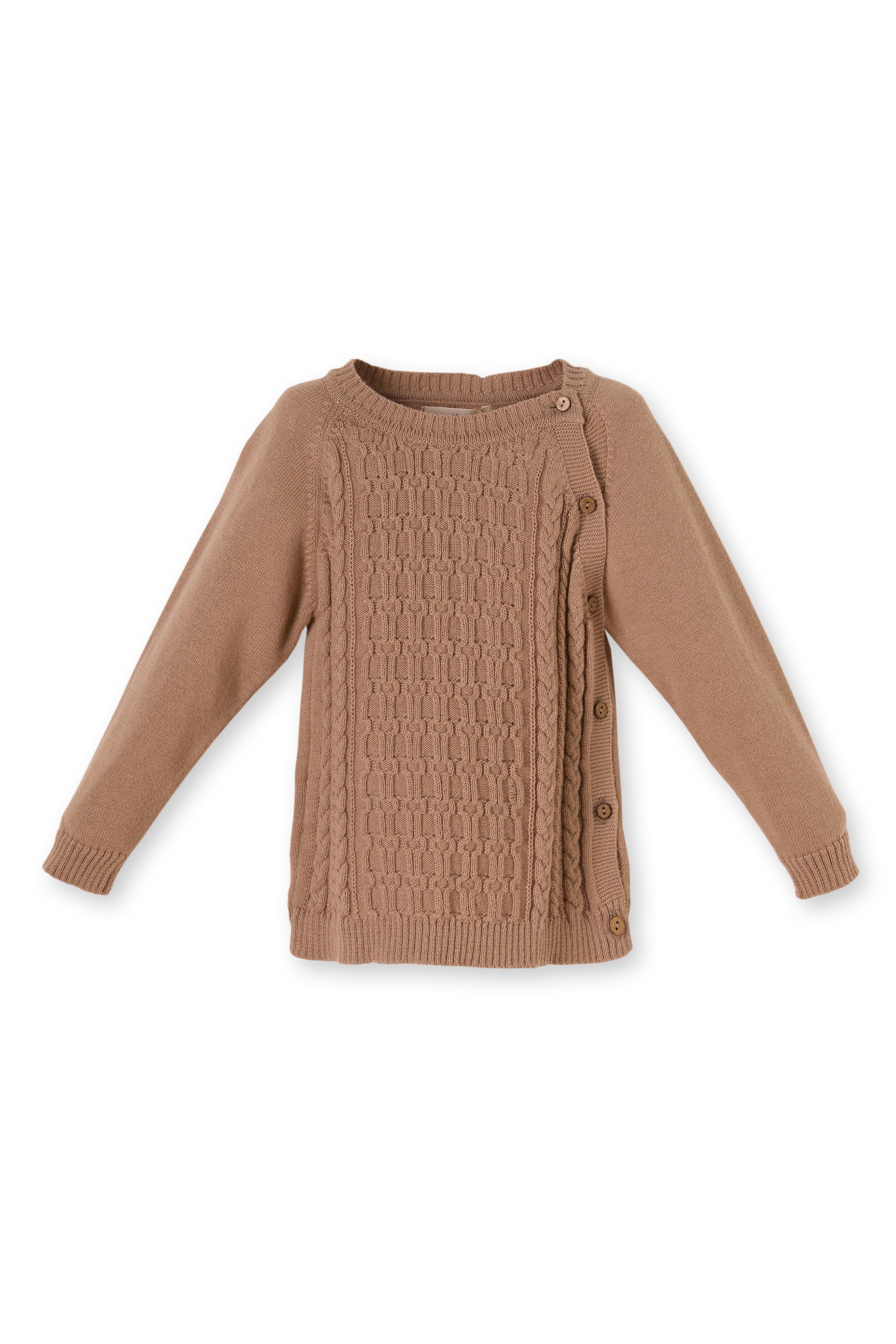 Kahverengi Organik Pamuklu Örgü Desenli İkili Triko Erkek Çocuk Takımı