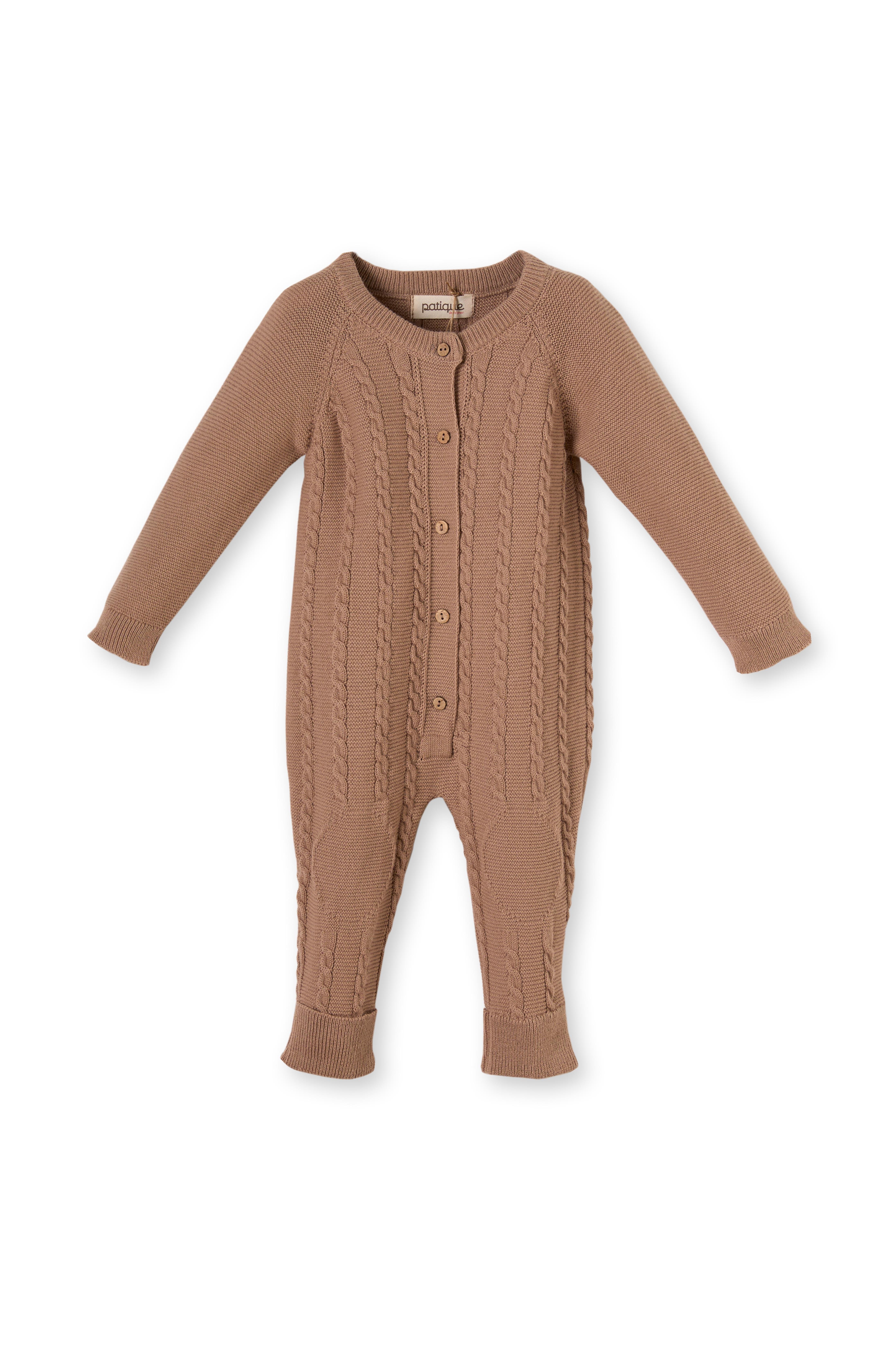 Kahverengi Örgü Triko Organik Pamuk Yenidoğan Erkek Bebek Tulum Takımı