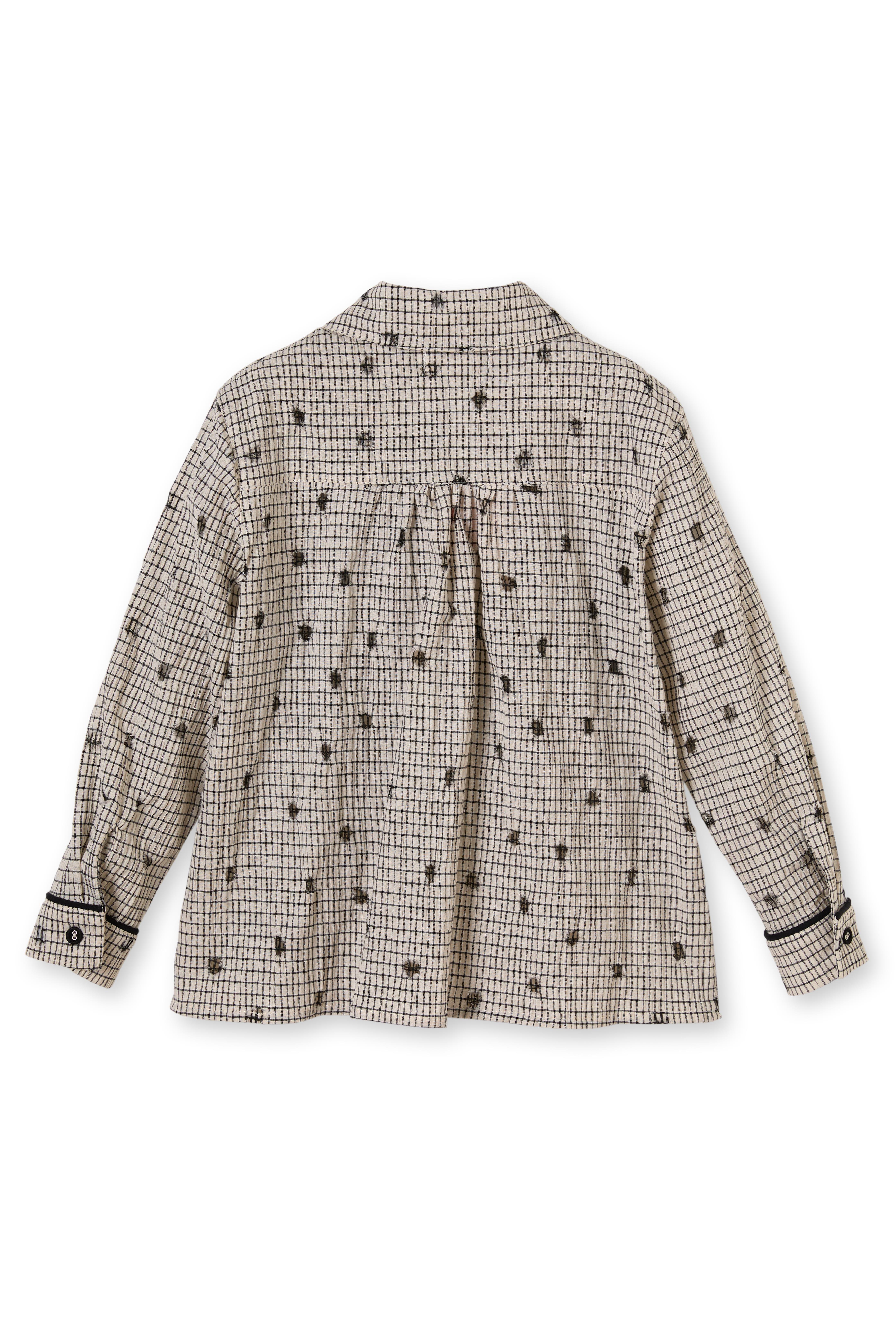 Krem Renk Ekoseli Siyah Cepli Pamuklu Kız Çocuk Gömlek