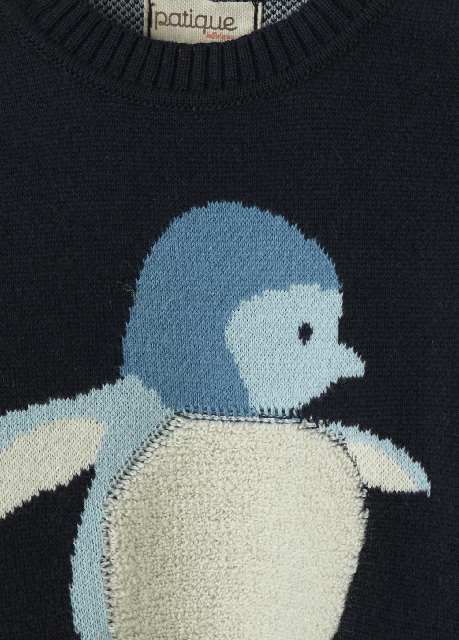 Lacivert Organik Pamuk Penguen Desenli Kazak