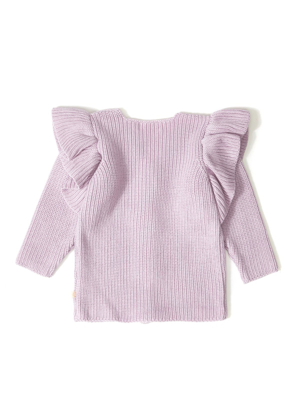 Lila Çiçek Düğmeli Organik Pamuk Triko Kız Bebek Hırka