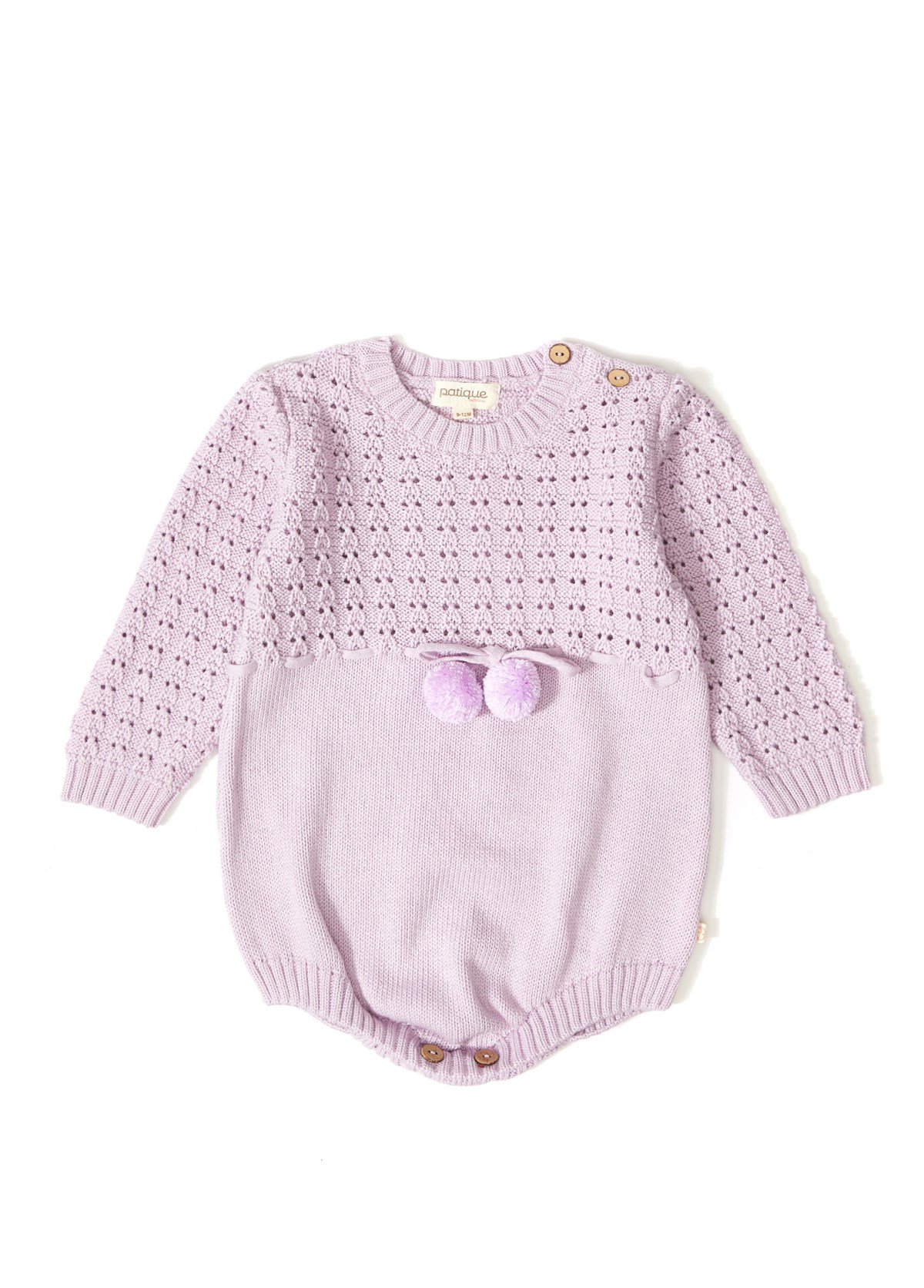 Lilac Organic Cotton Salopet Romper with Pompom for Baby Girl 