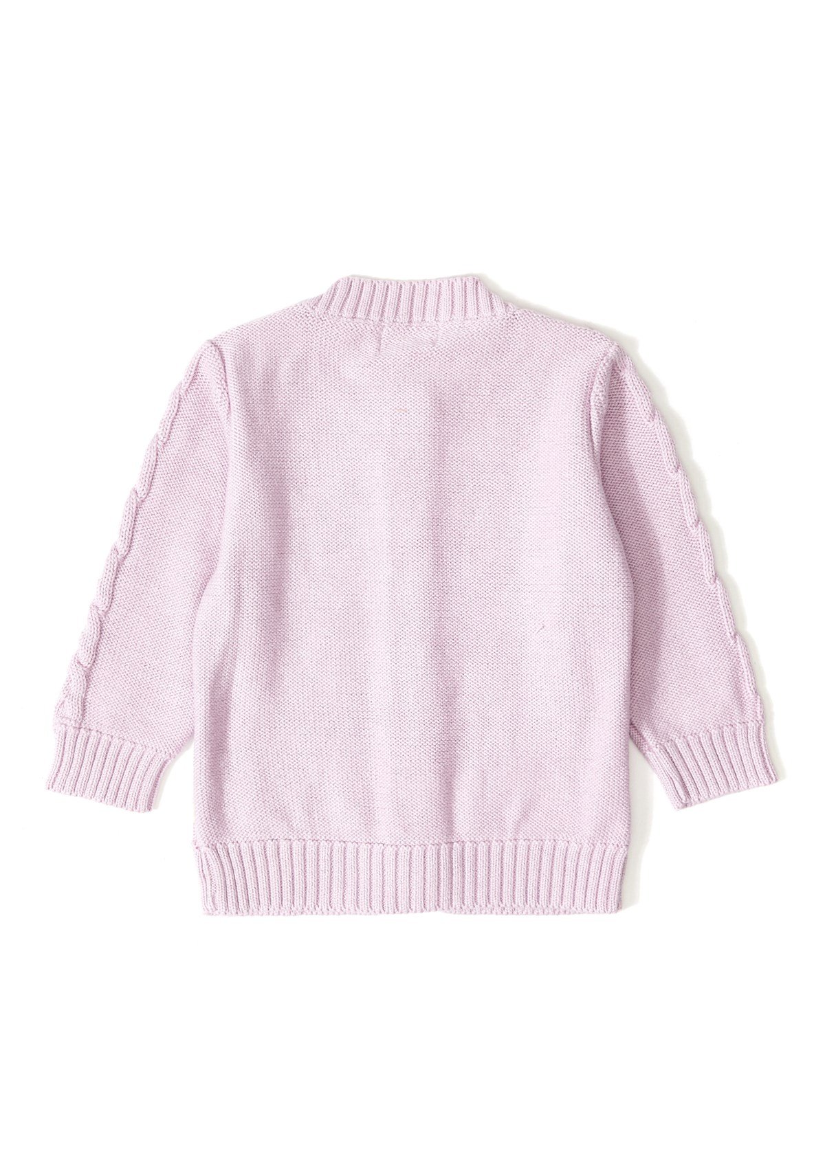 Lila Ponpon Düğmeli Organik Pamuklu Kız Bebek Triko Hırka