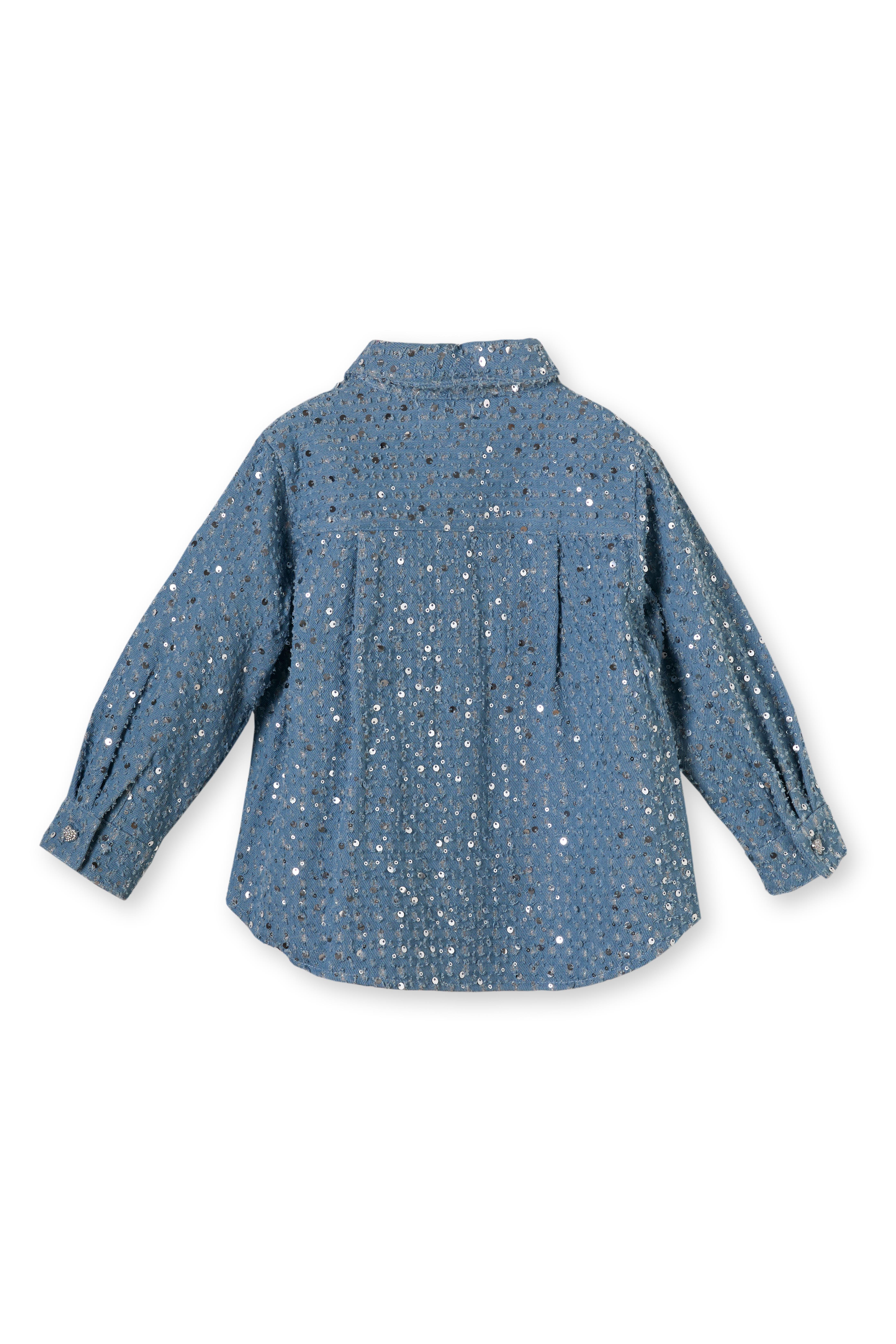 Mavi Payetli Denim Pamuklu Kız Çocuk Gömlek