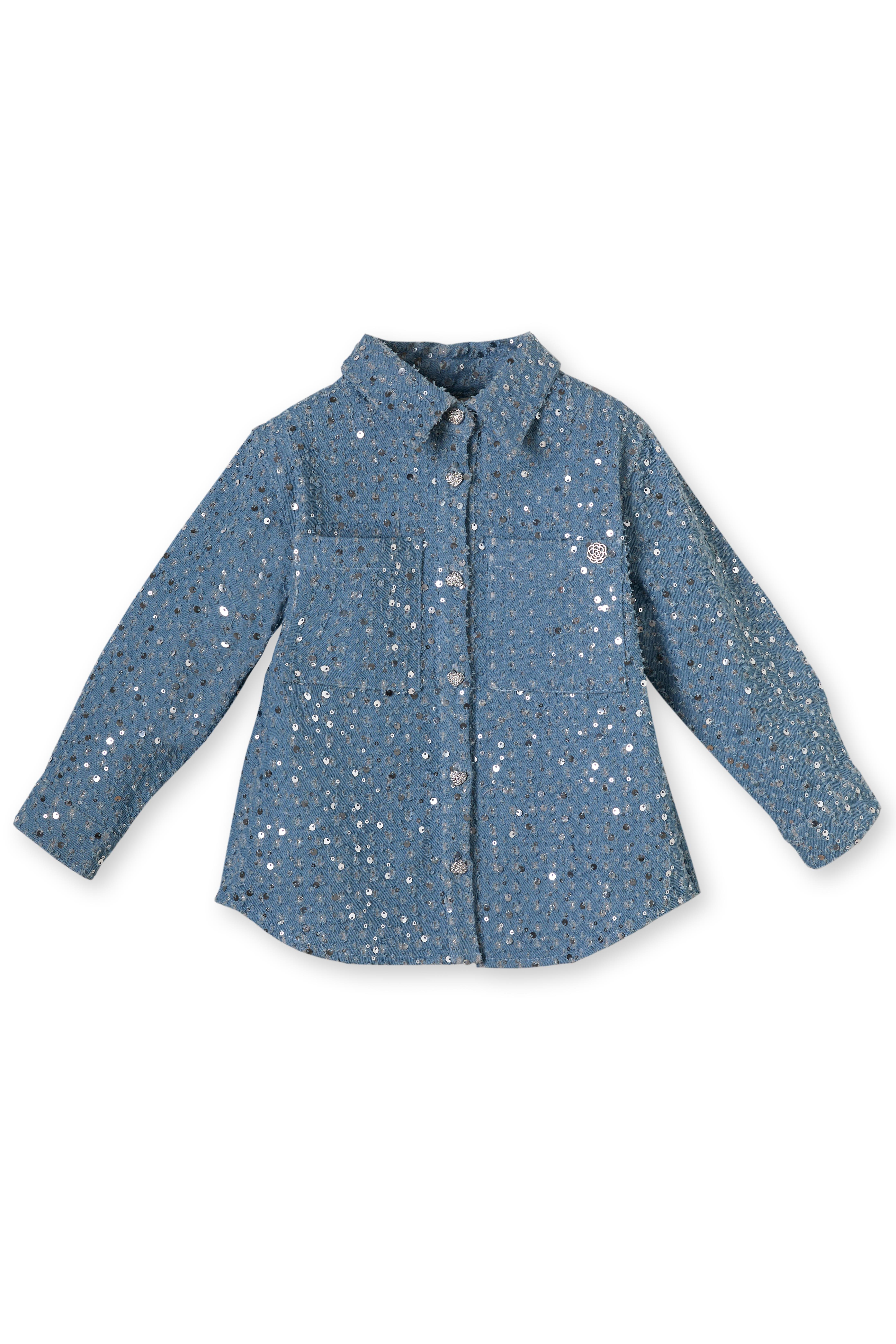Mavi Payetli Denim Pamuklu Kız Çocuk Gömlek