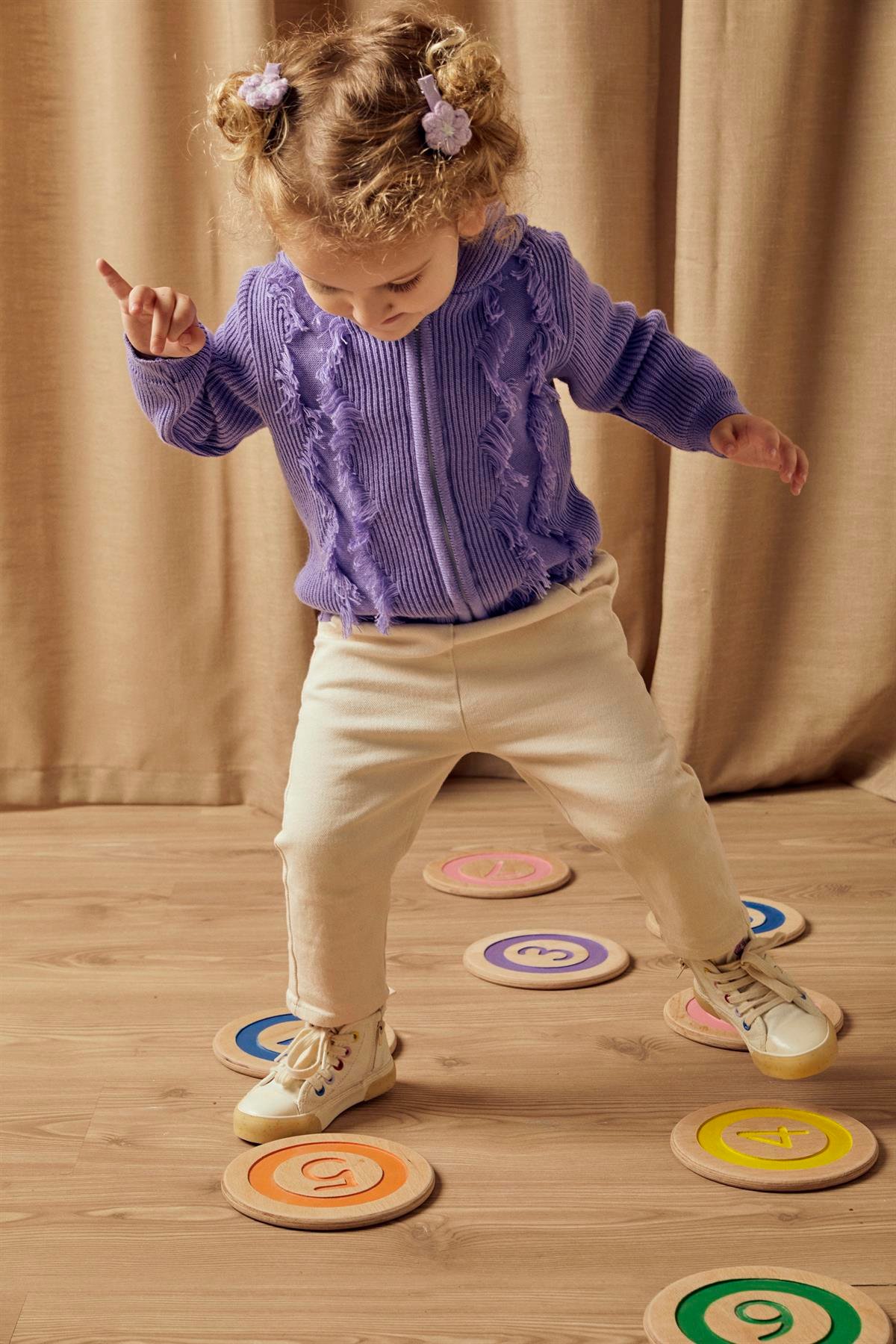 Mor Organik Pamuk Kapüşonlu Püsküllü Hırka