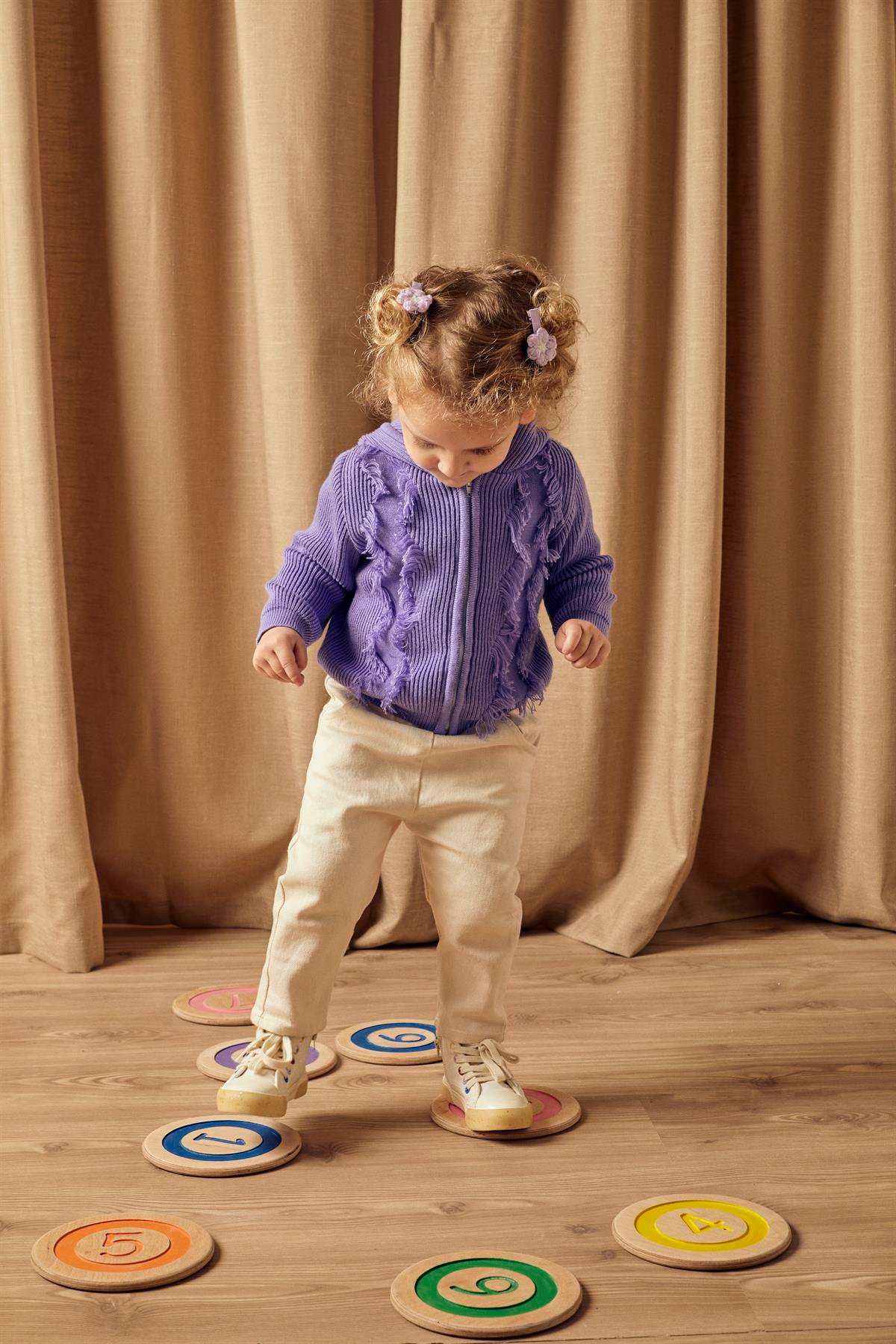 Mor Organik Pamuk Kapüşonlu Püsküllü Hırka