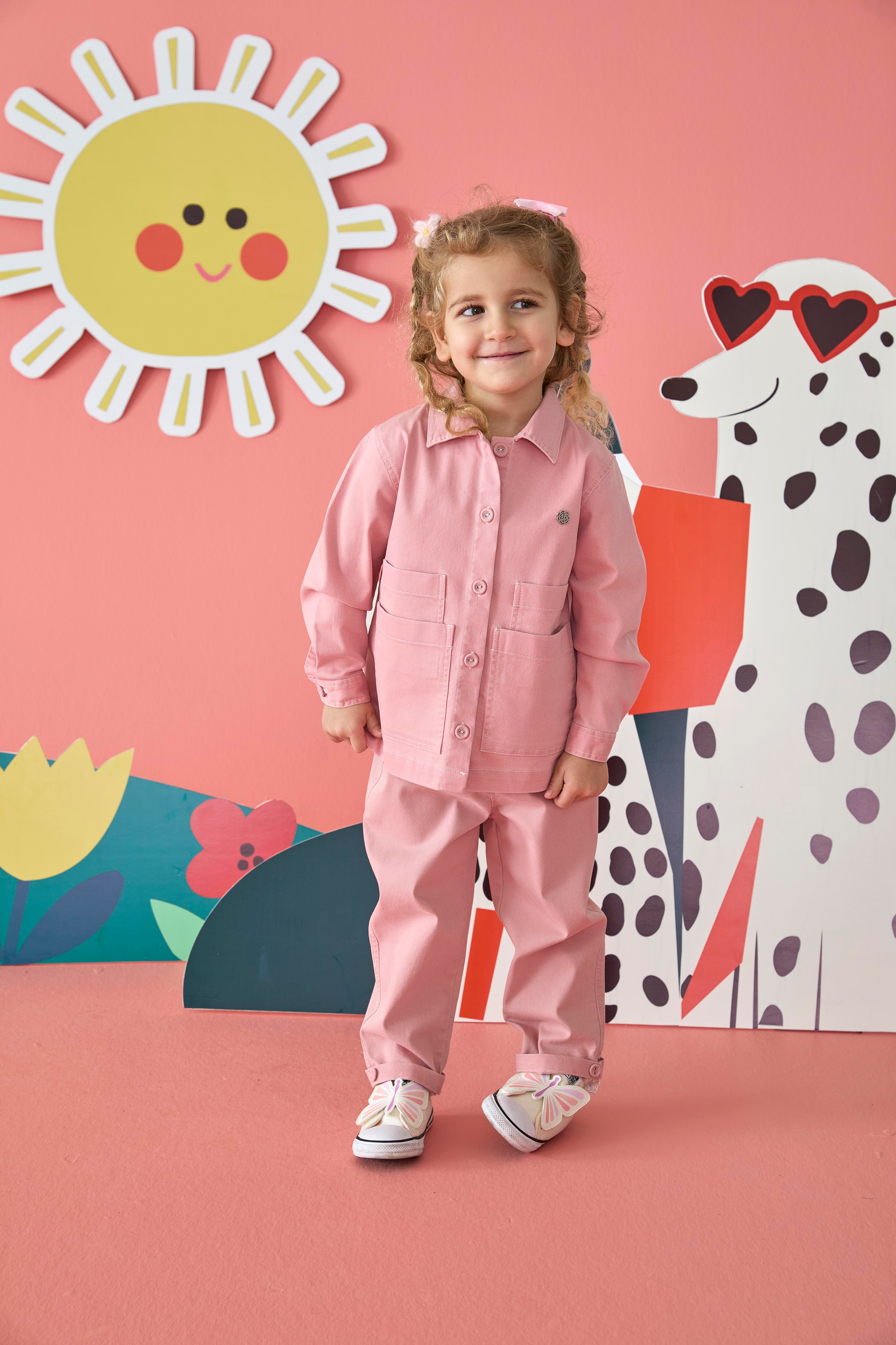 Pembe Denim Cepli Beli Lastikli Pamuklu Kız Çocuk Pantolon