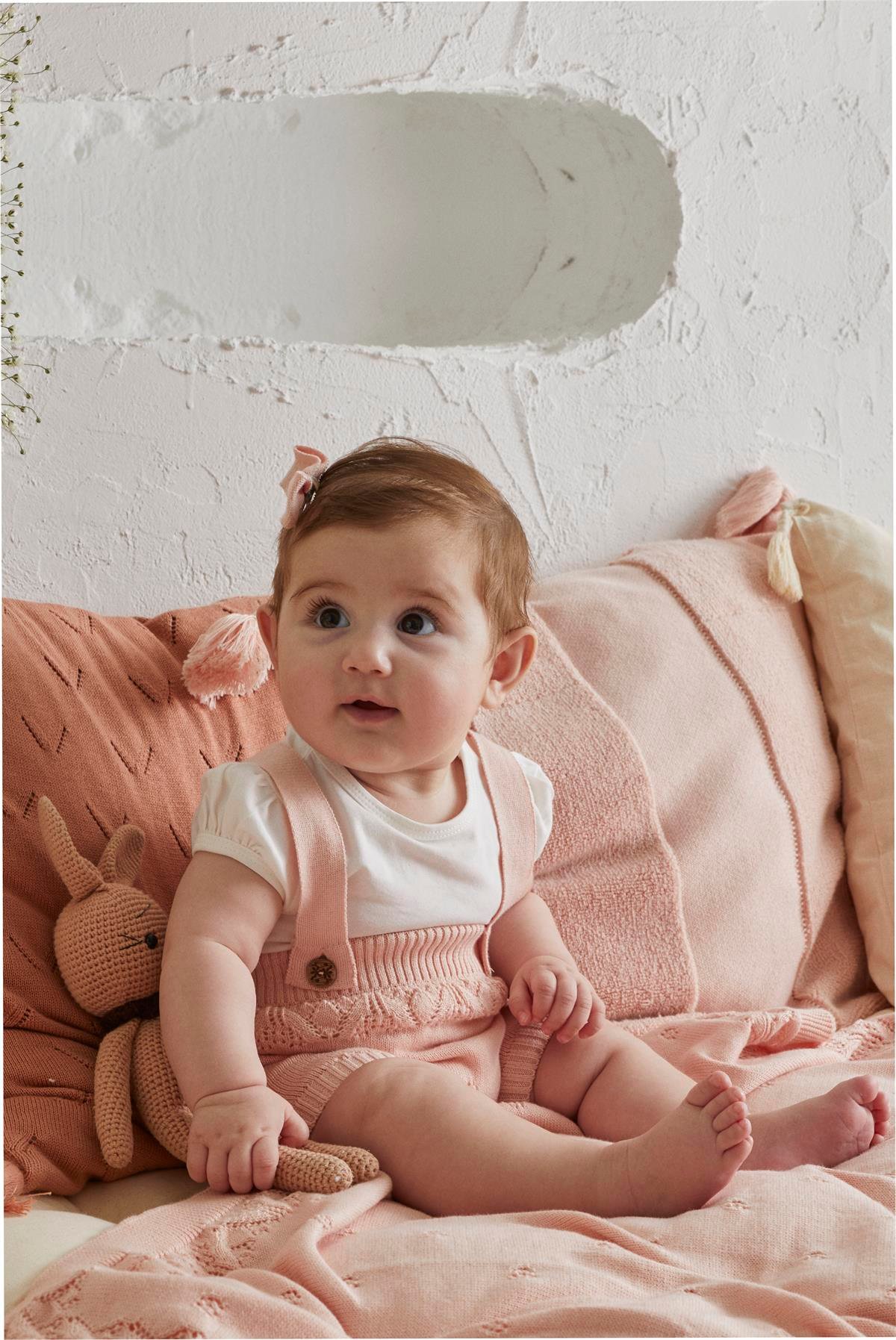 Pembe Kız Bebek Organik Pamuk Ajur Desenli Askılı Salopet