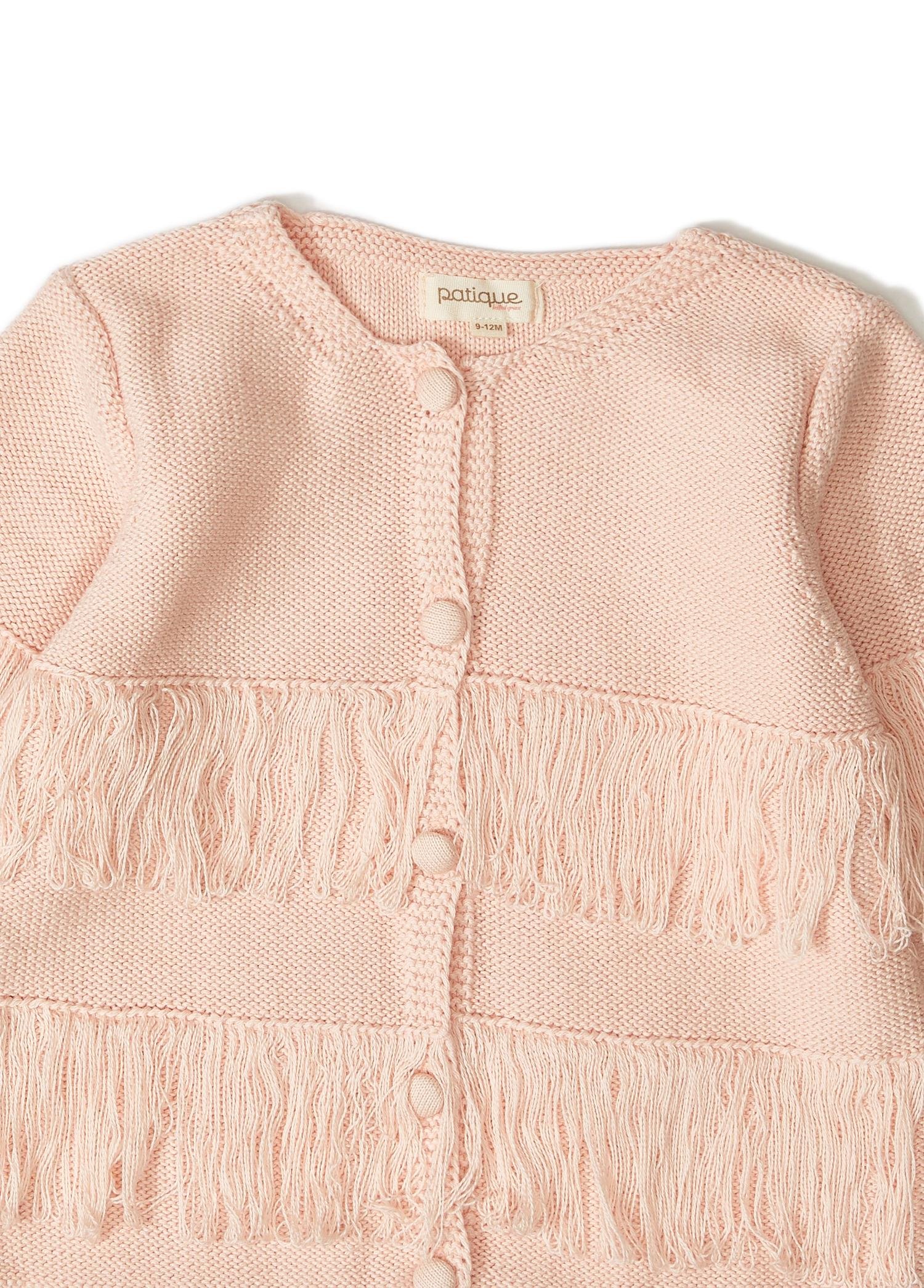 Pembe Püsküllü Organik Pamuklu Triko Kız Bebek Hırka