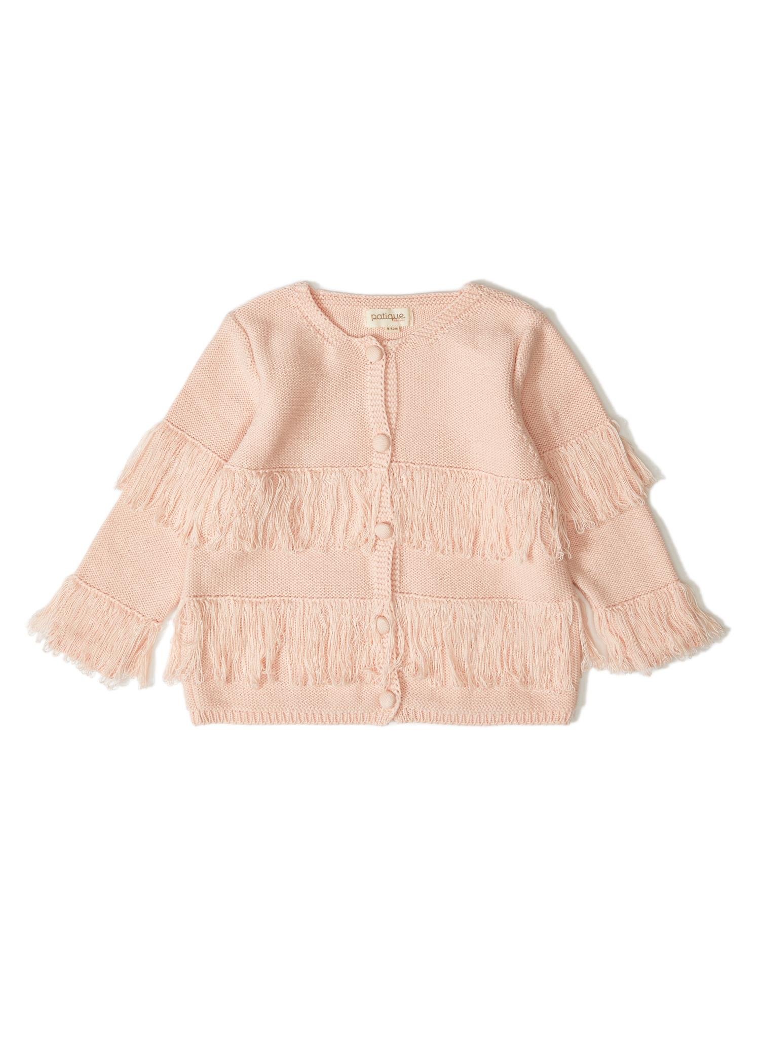 Pembe Püsküllü Organik Pamuklu Triko Kız Bebek Hırka